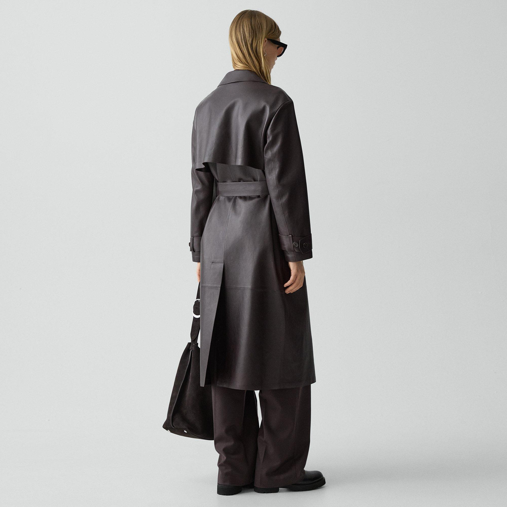 Oversized Double-Breasted Trench Coat in Sleek Leather - 4
