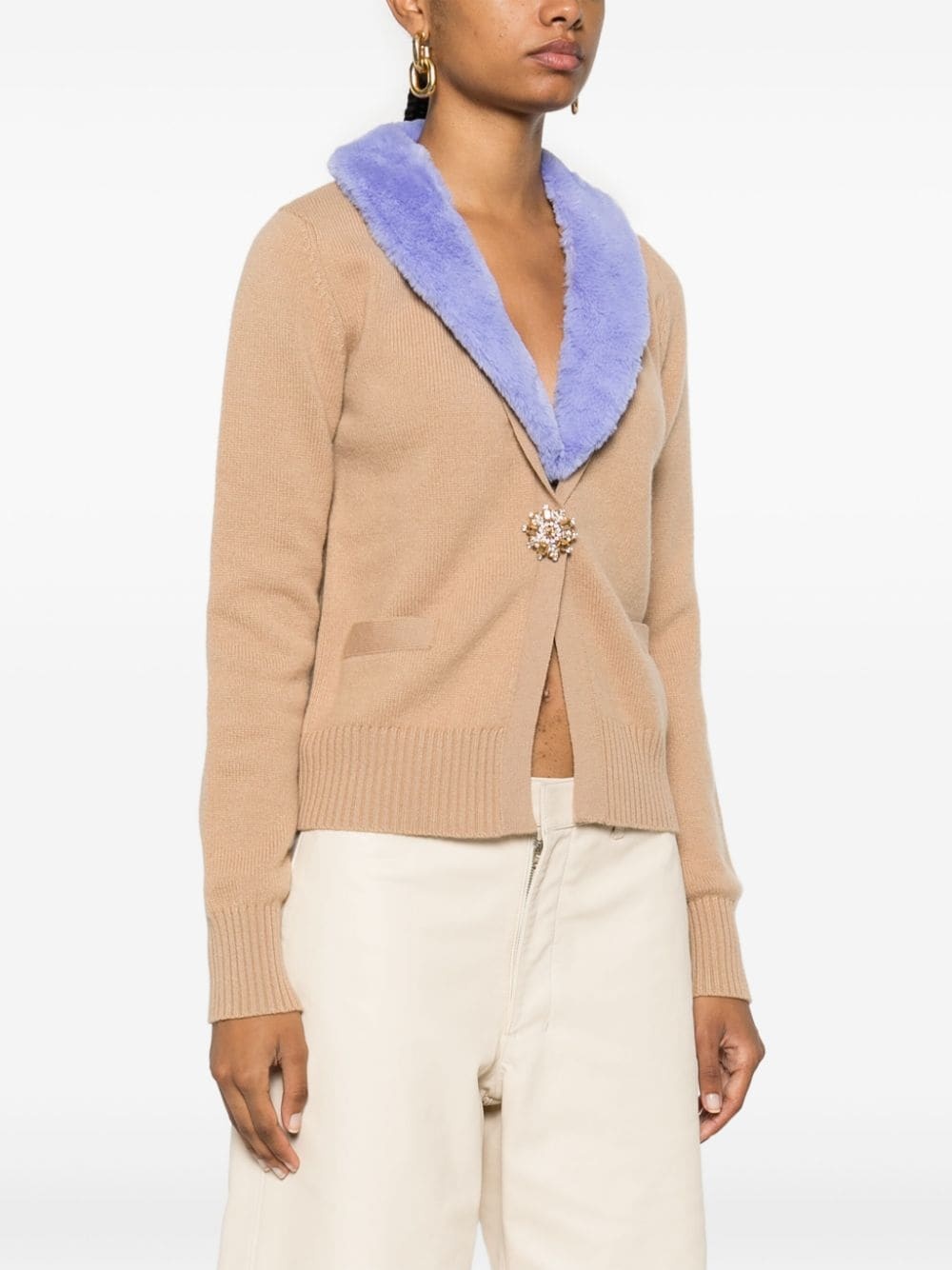 faux-fur collar cardigan - 3