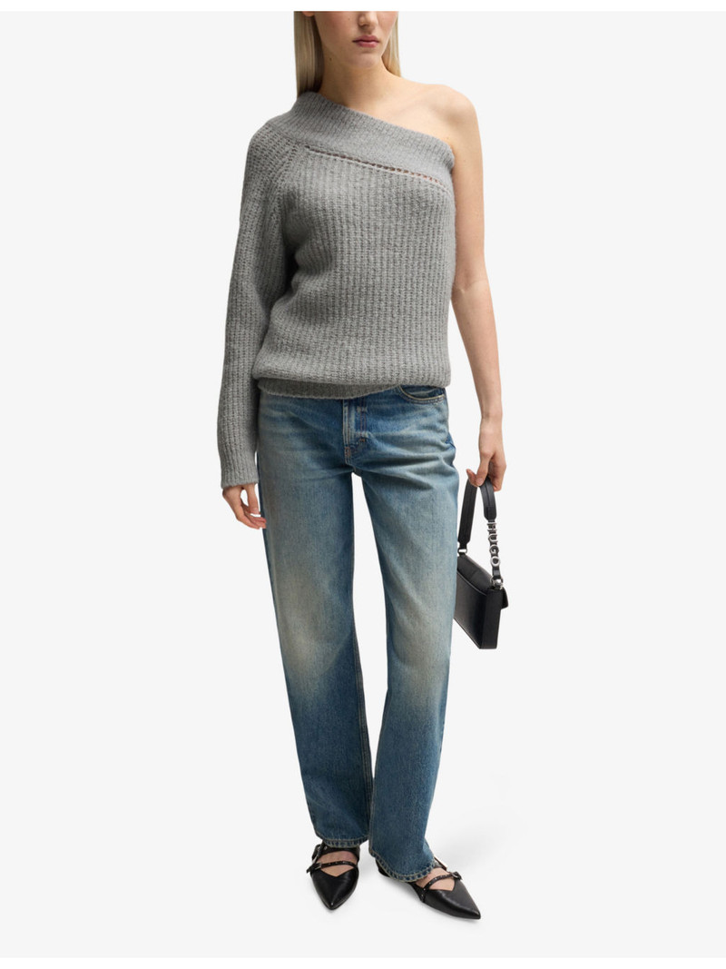 HUGO One-shoulder brushed-texture stretch-knit jumper outlook