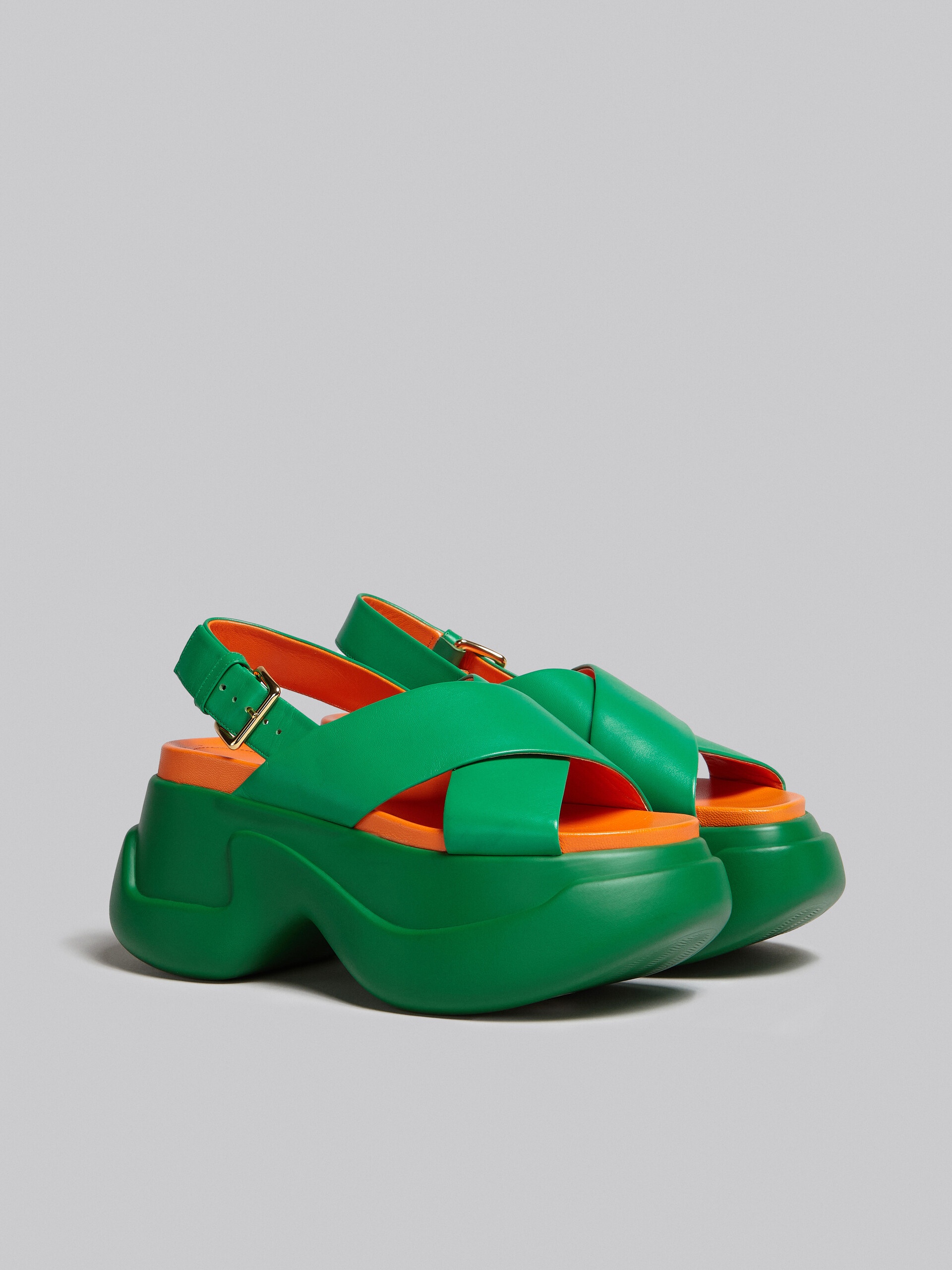 GREEN LEATHER CRISS-CROSS SANDAL - 2