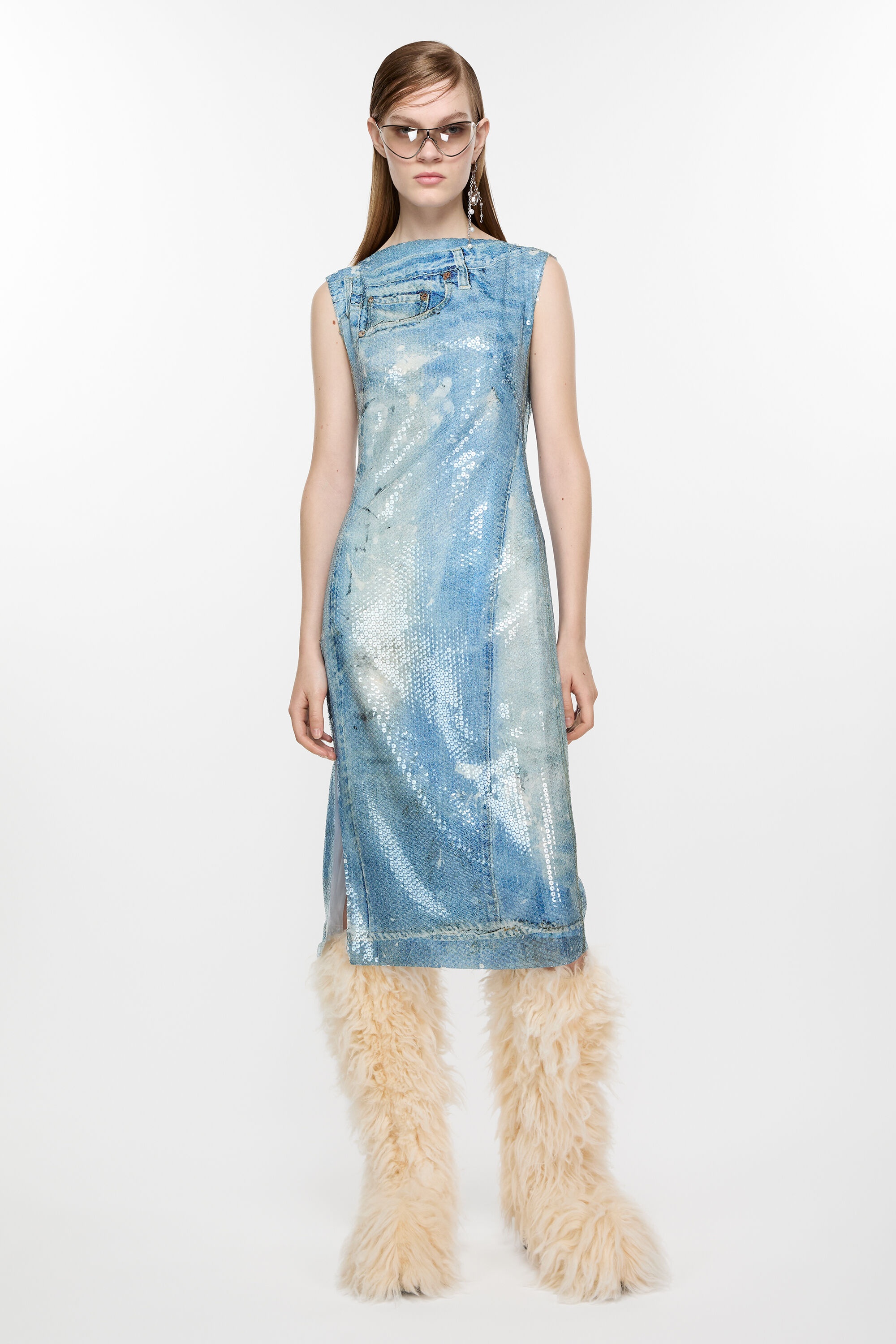 Printed sequin dress - Mid blue - 4