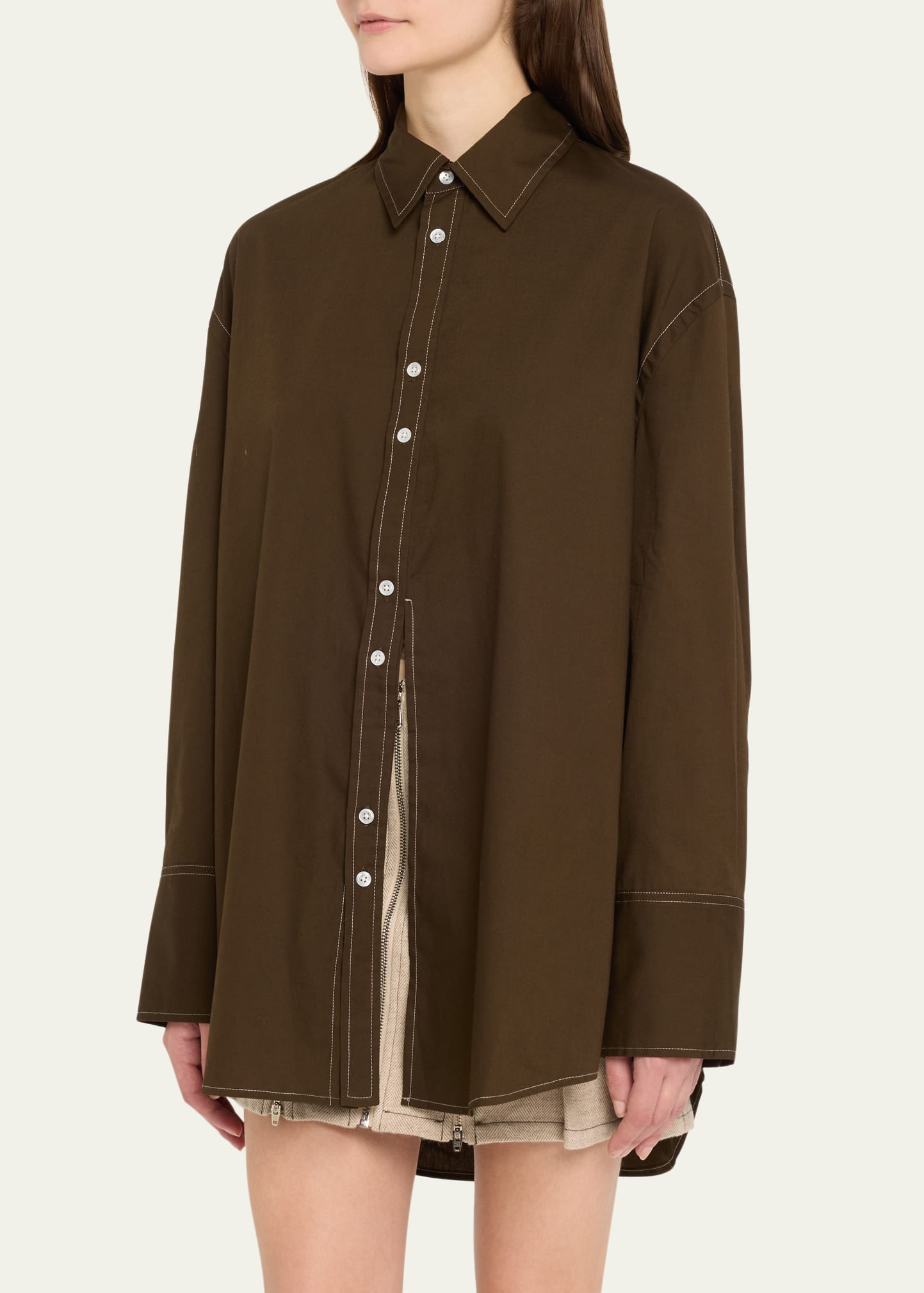 Poplin Button-Front Shirt - 3