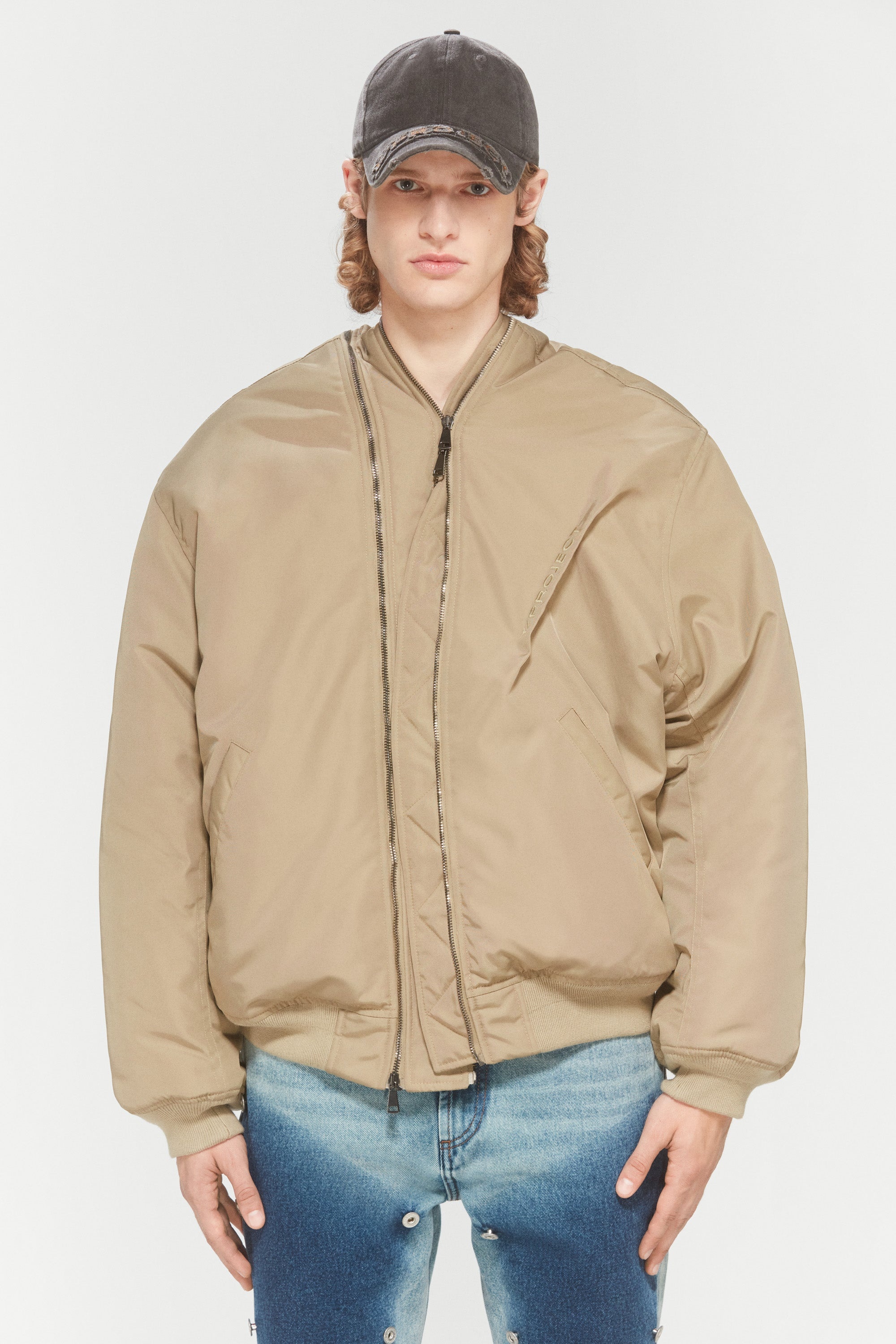 DOUBLE ZIP PINCHED LOGO BOMBER - 4