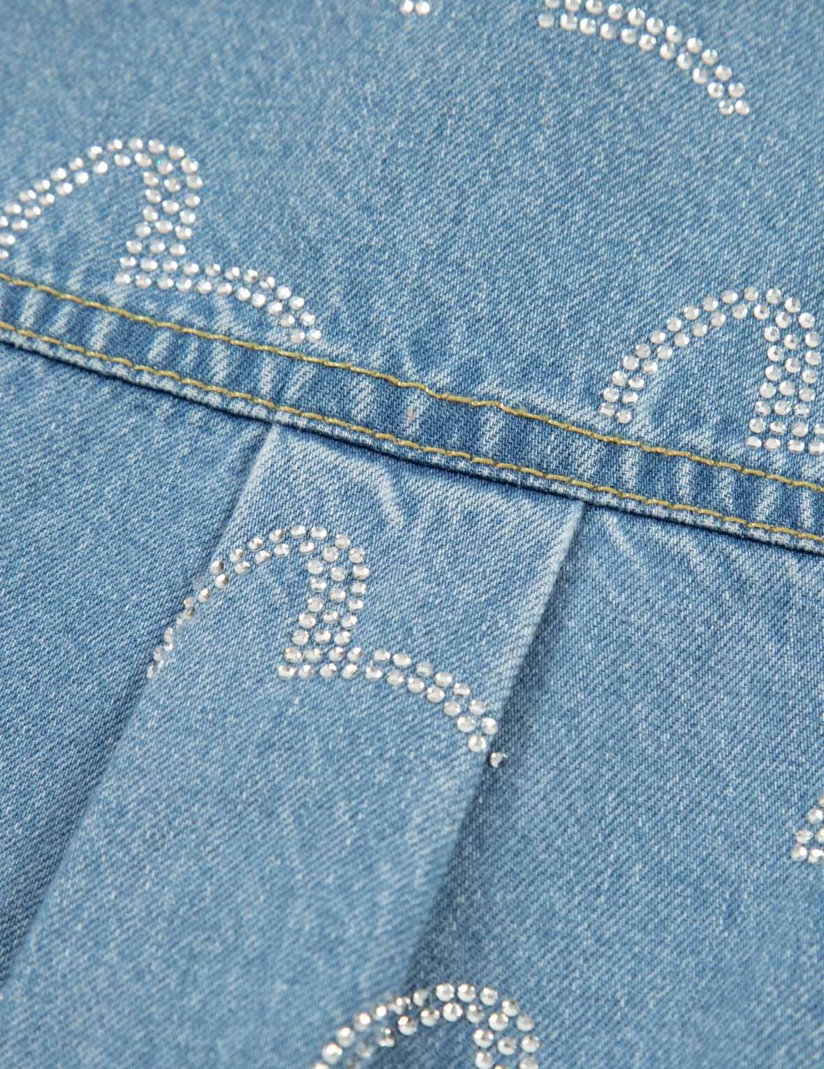 RHINESTONE SEAGULL ALLOVER FASHION FIT DENIM SHIRT - 10