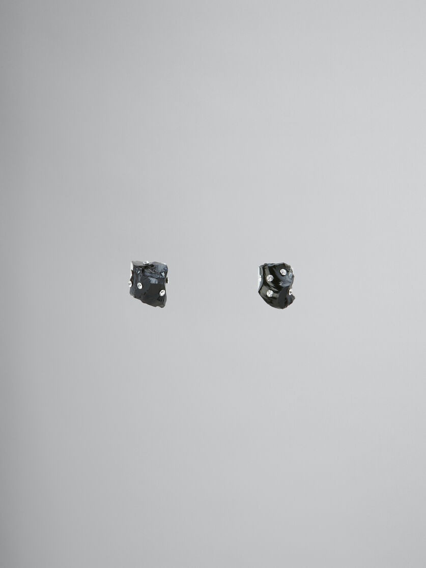 BLACK OBSIDIAN STUD EARRINGS WITH RHINESTONE POLKA DOTS - 1