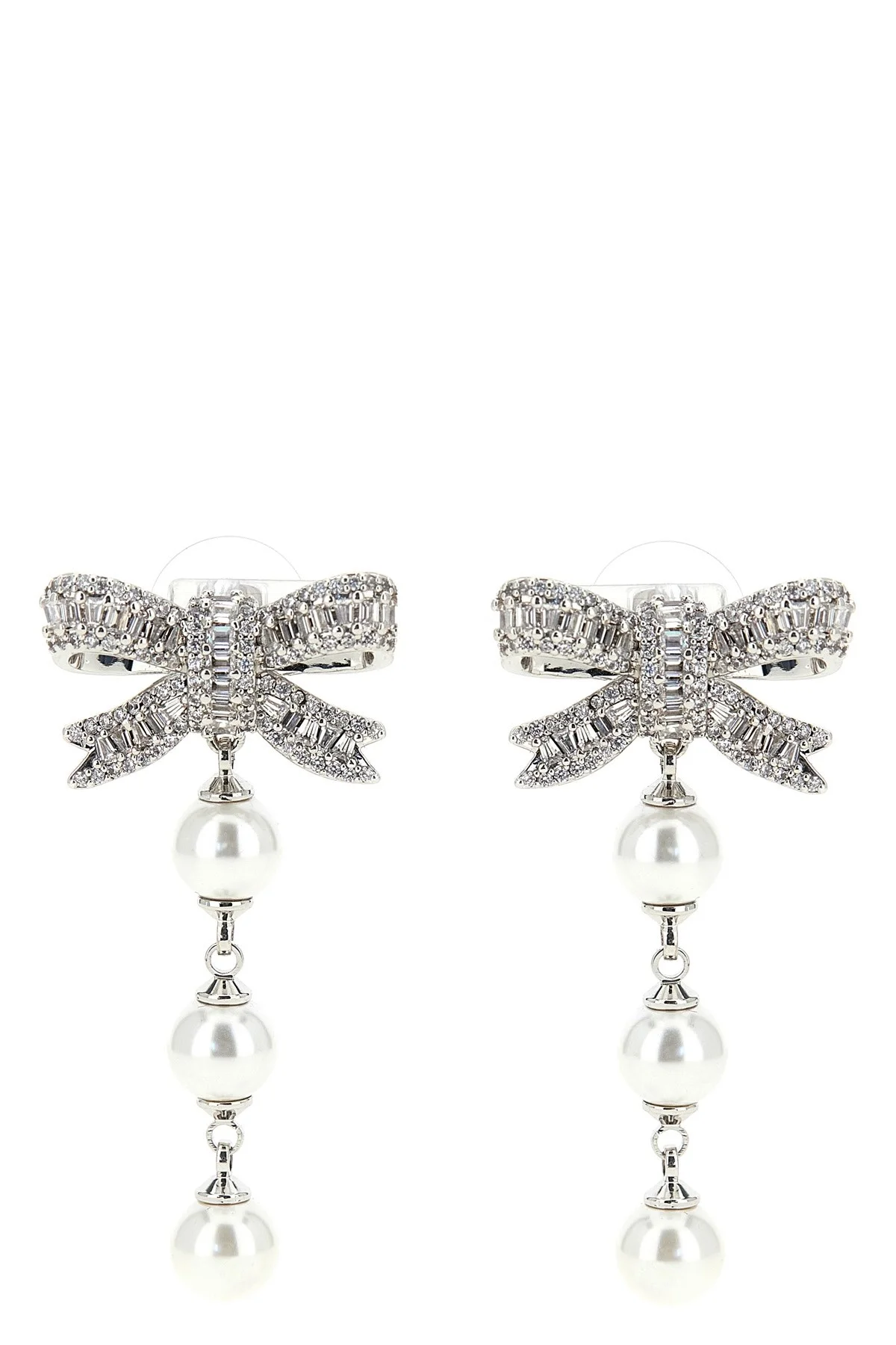 'Crystal Bow Pearl Droplet' Earrings - 1