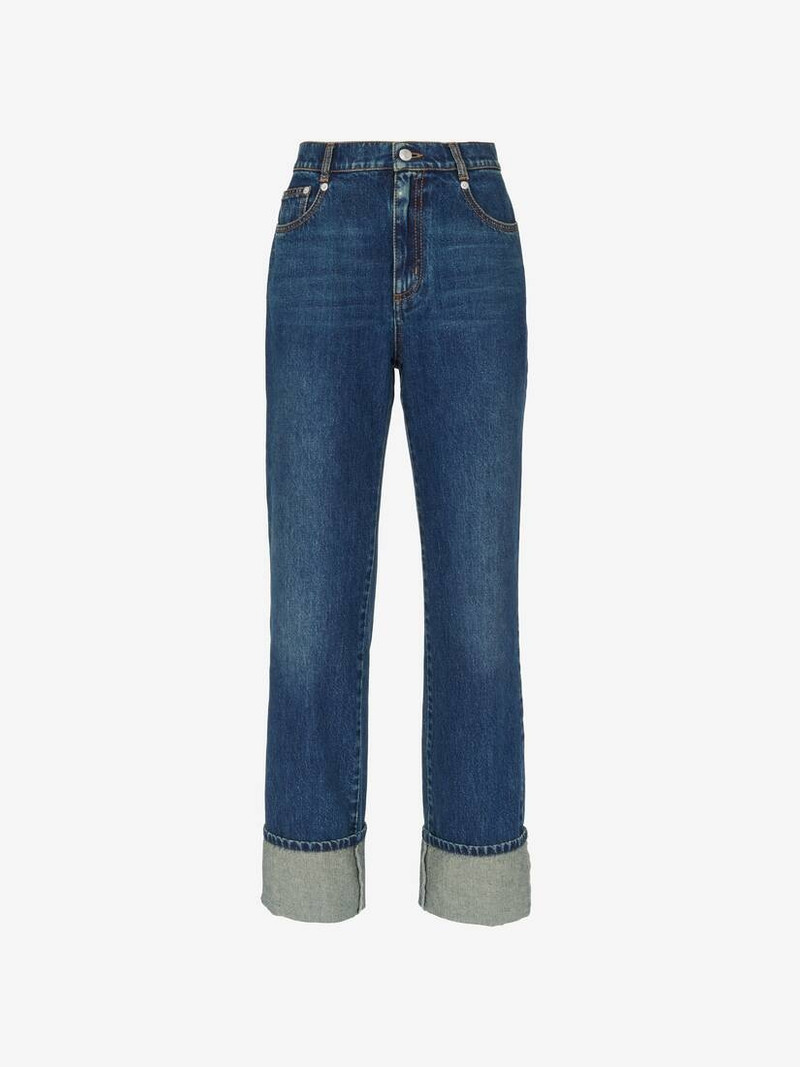Alexander McQueen Women's Turn-up Boyfriend Jeans in Indigo outlook