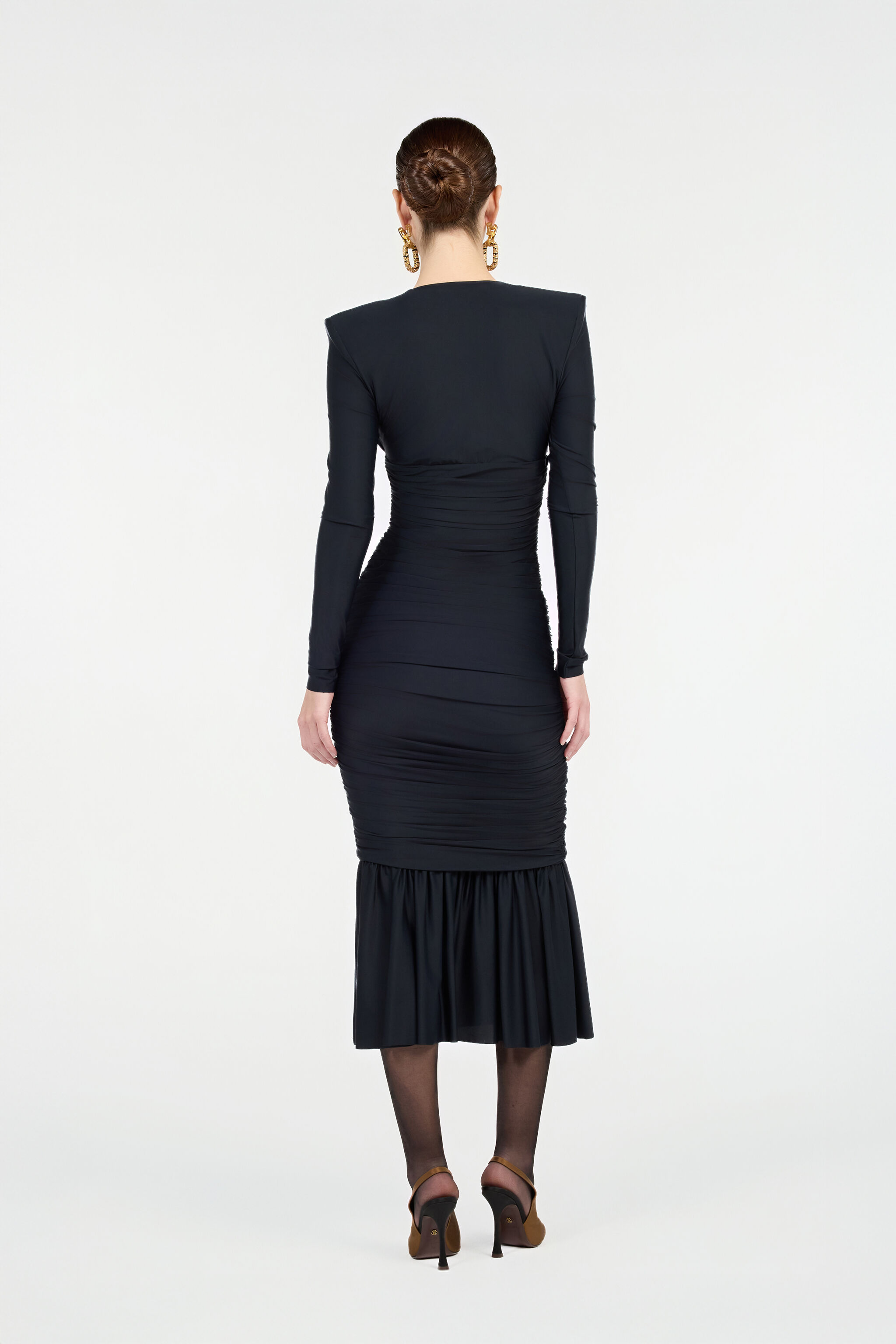 Black Midi Dress With Ruffles - 4