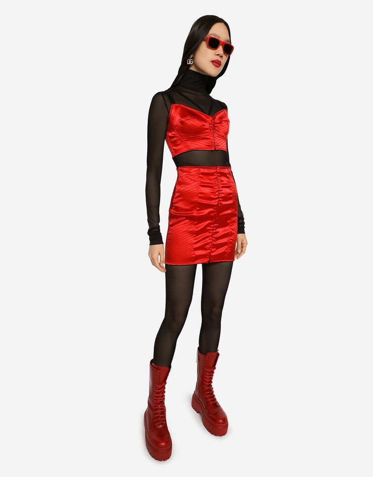 Satin miniskirt with hook-and-eye fastenings - 4