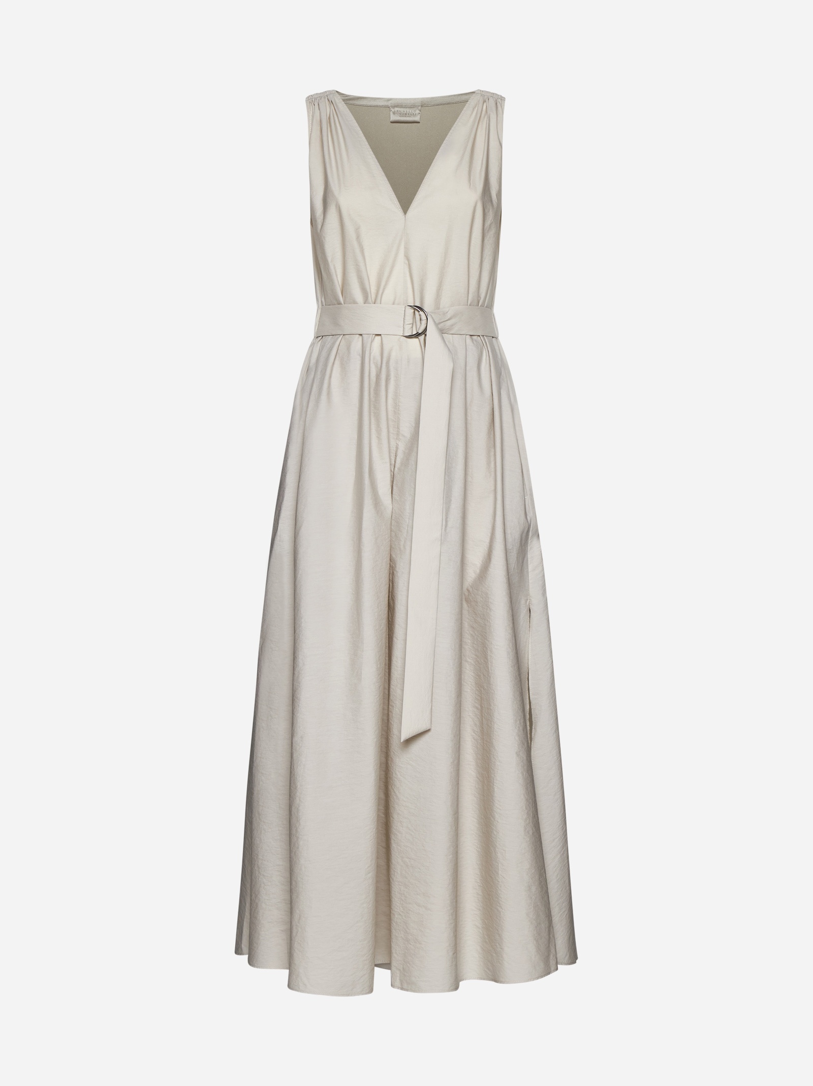 Belted cotton-blend long dress - 1