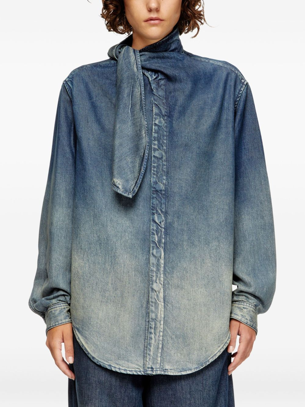 tie-neck denim blouse - 3