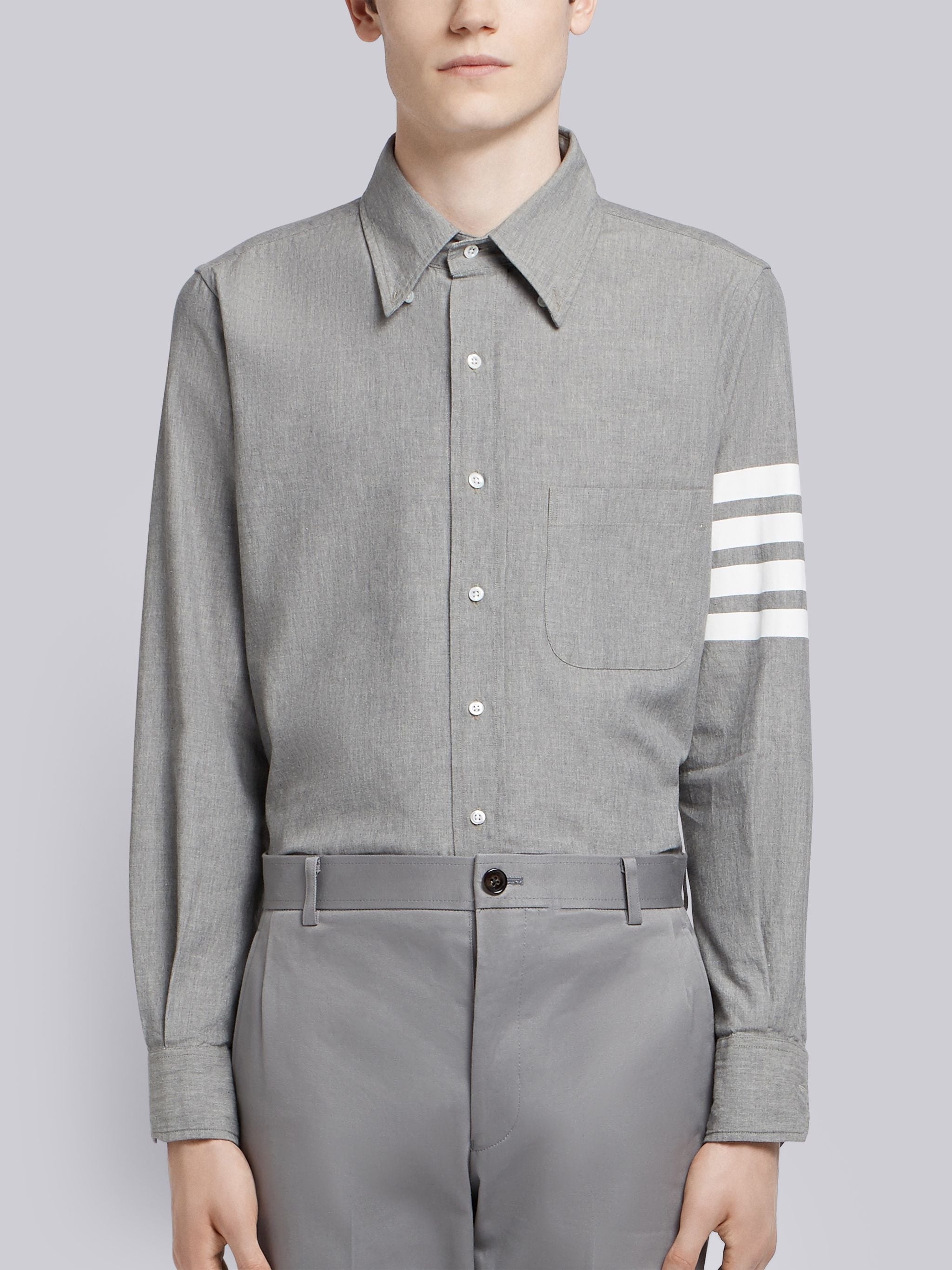 Medium Grey Chambray Printed 4-bar Nametag Straight Fit Shirt - 1
