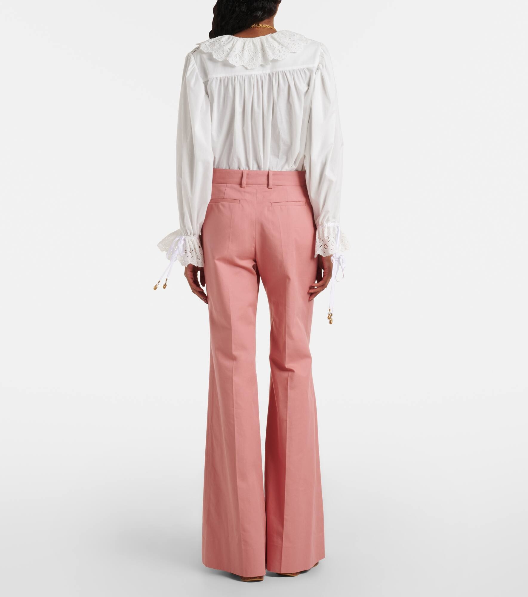 Pleated high-rise cotton flared pants - 3