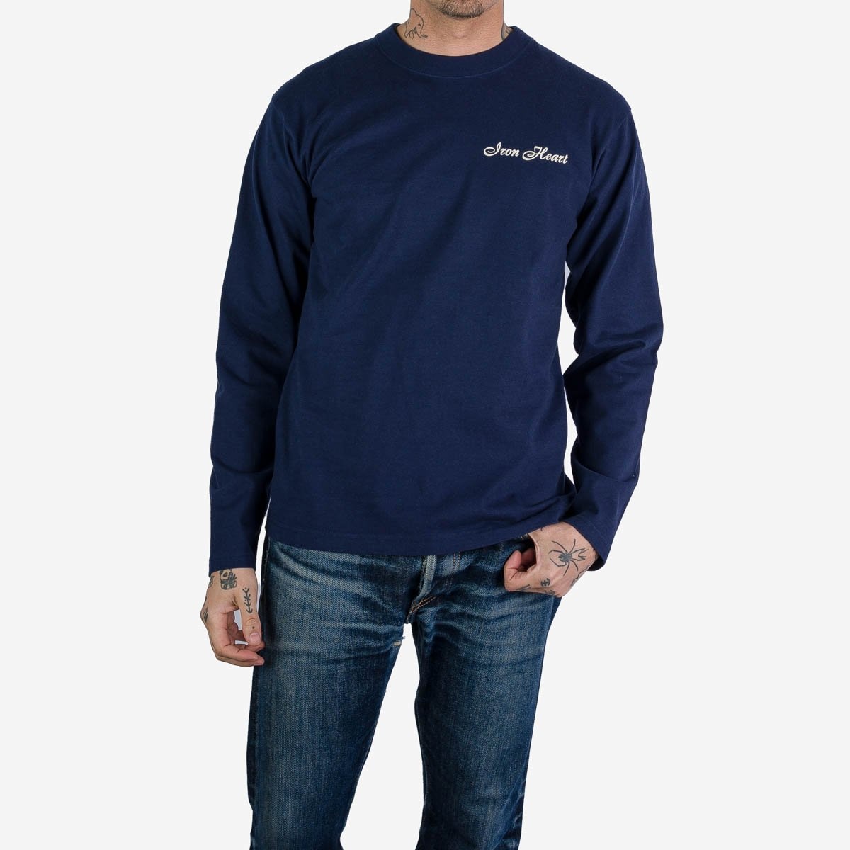 IHTL-2301-NAV 7.5oz Printed Loopwheel Crew Neck Long Sleeved T-Shirt - Navy - 3