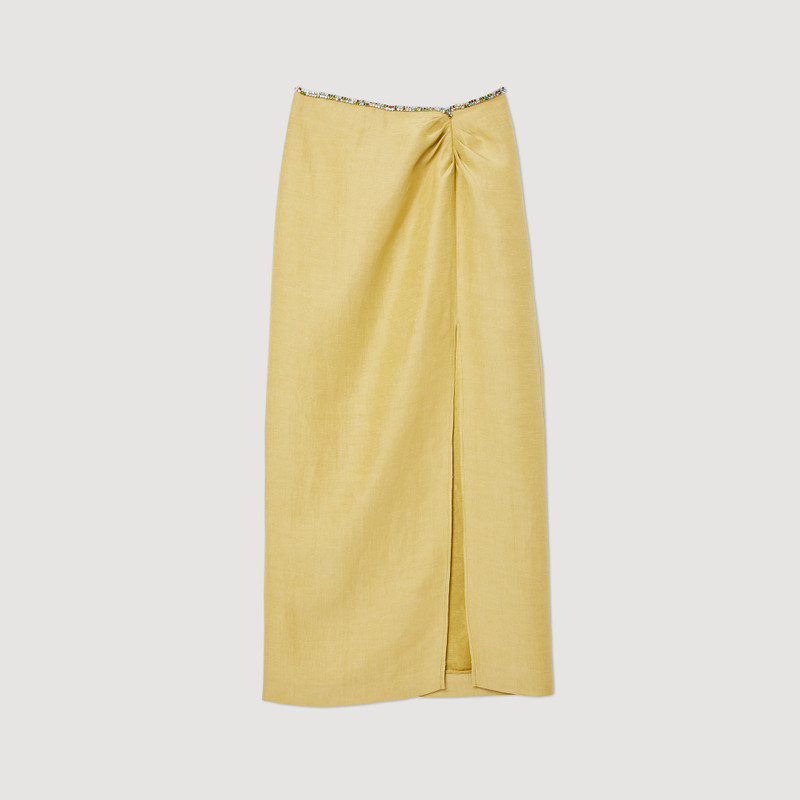 Skirt with a slit and rhinestones - 1