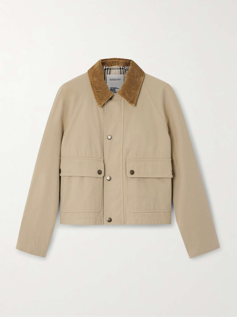 Corduroy-trimmed cotton-twill jacket Beige - 1