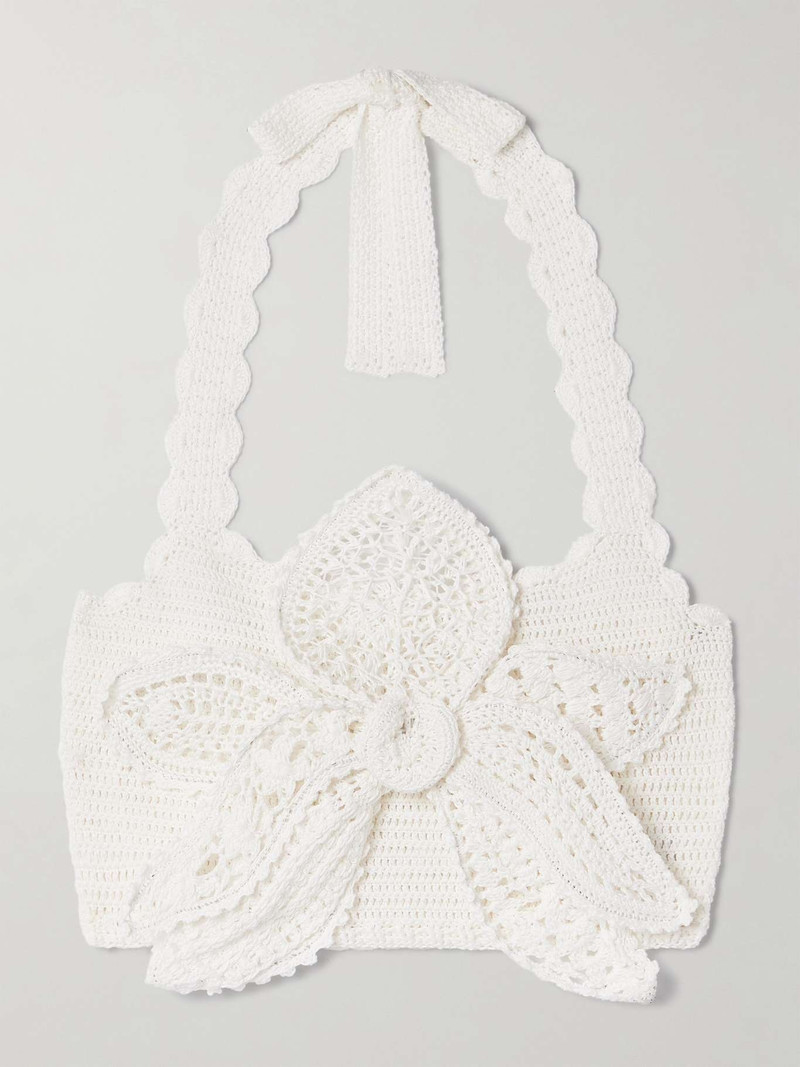 Mia cropped appliquéd crocheted organic cotton halterneck top White - 1