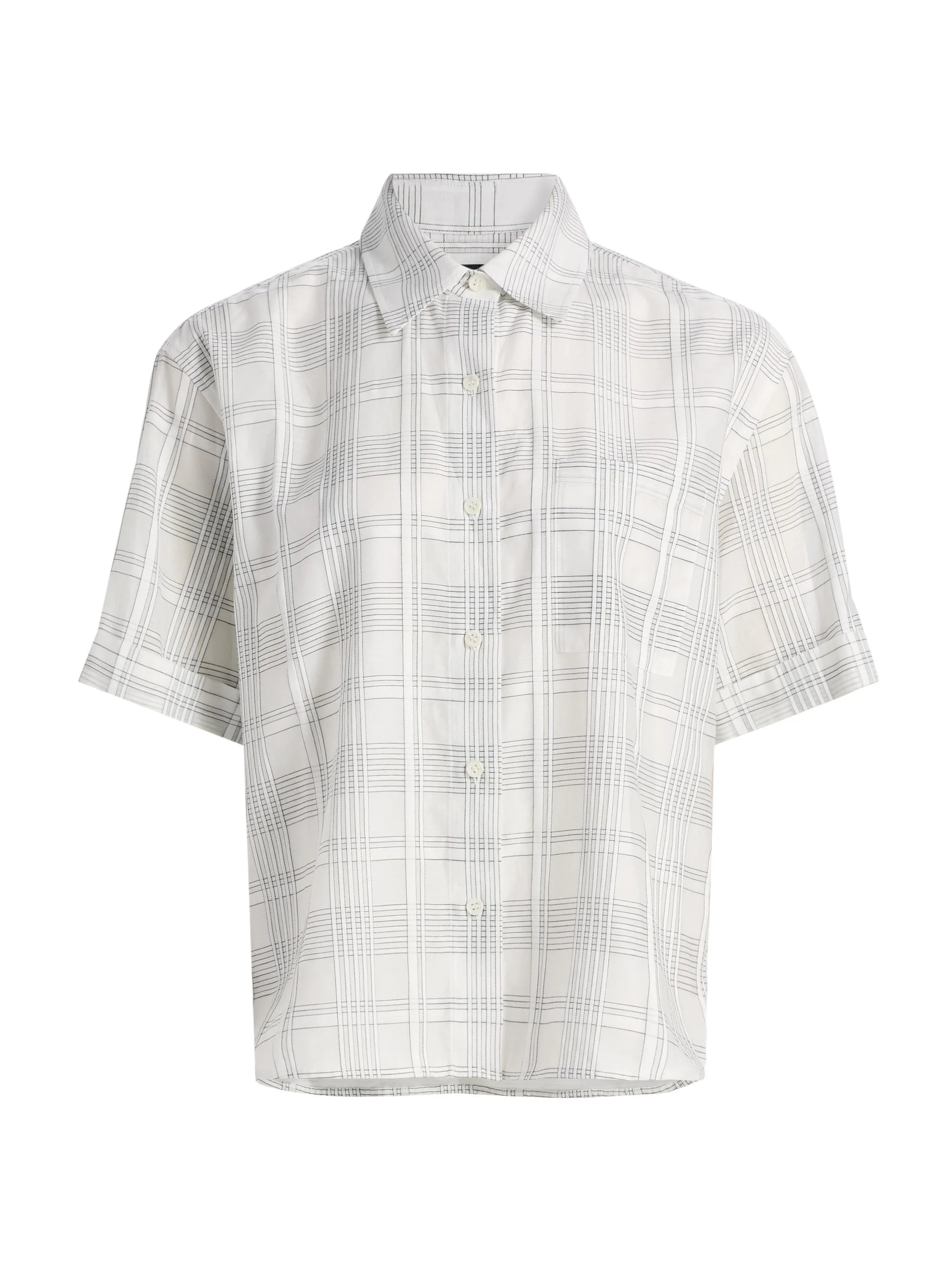 Women's Connie Plaid Cotton-Silk Short-Sleeve Shirt - White Plaid - 1