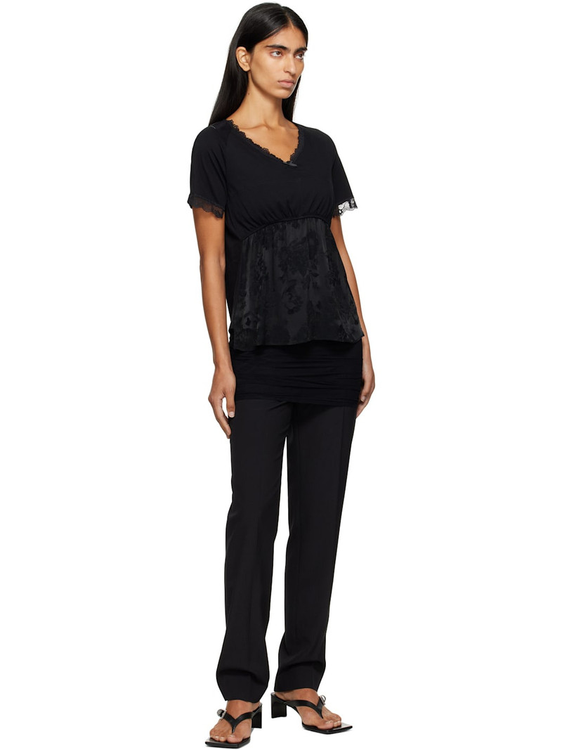 Black Cotton Jersey & Lace T-shirt 5