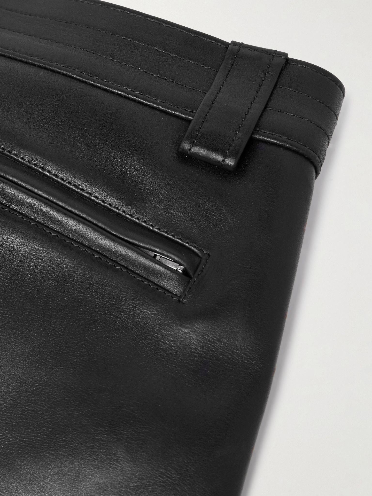 Tapered Leather Trousers Black - 5