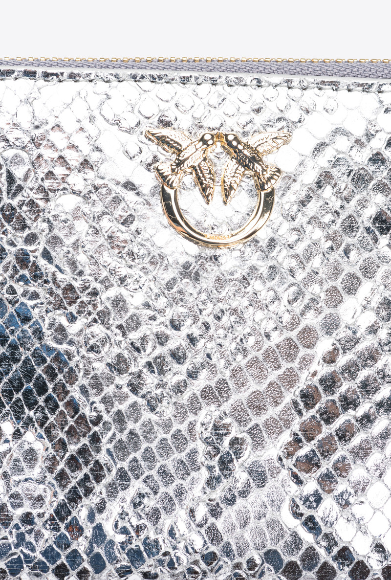 PINKO GALLERIA SQUARE ZIP-AROUND WALLET IN PUNCHED REPTILE SKIN 4