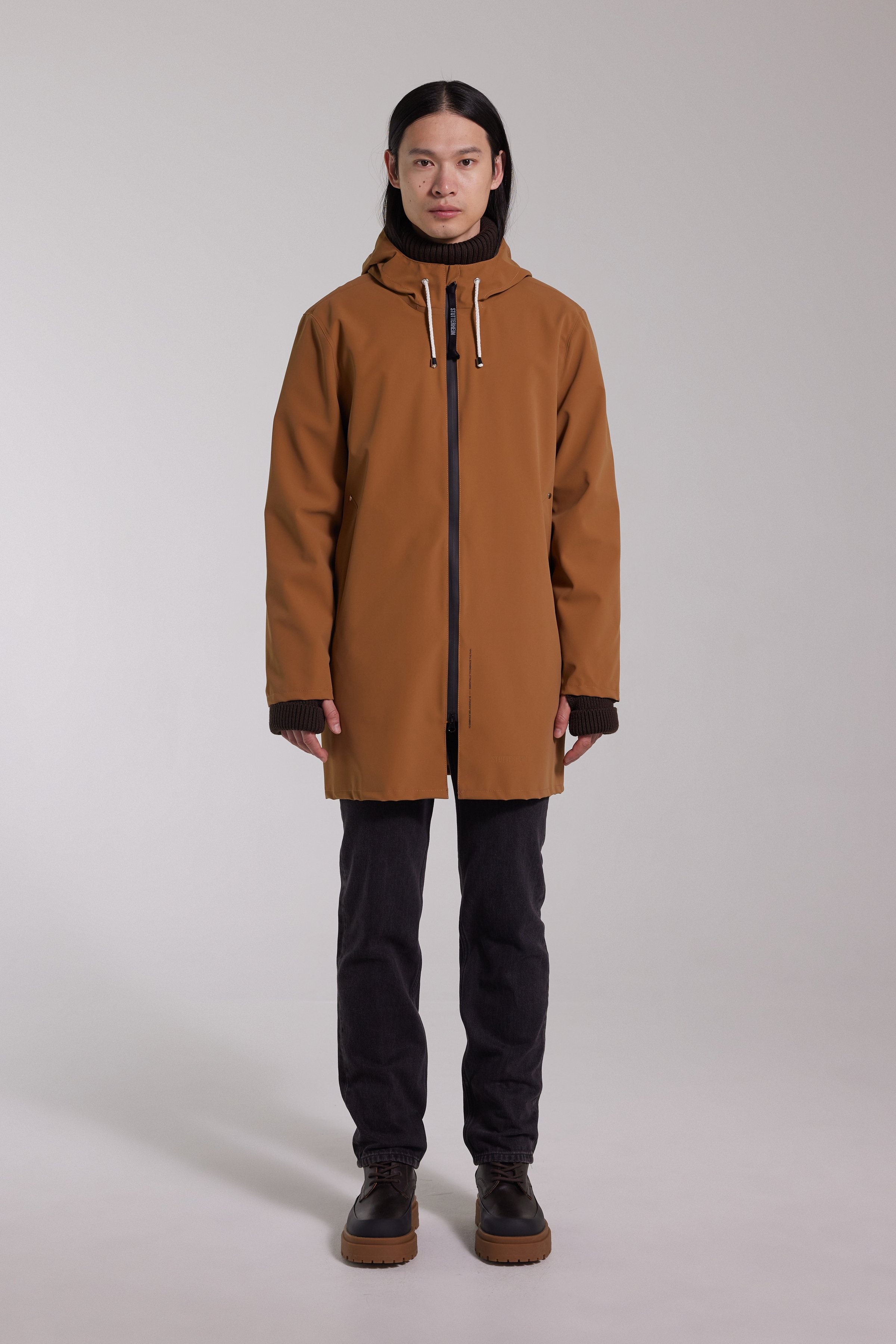 Stockholm Lightweight Zip Matte Raincoat Cognac - 5