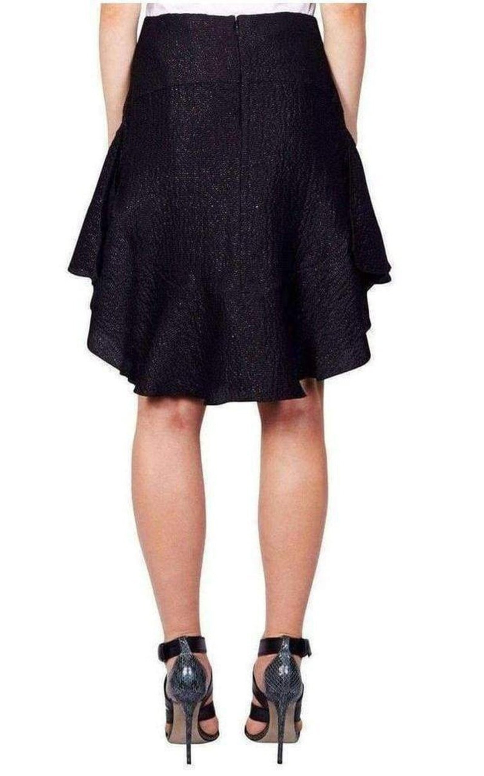 Wavy Shiny Black Jacquard Skirt - 5