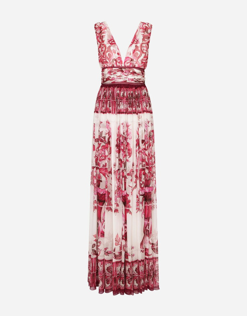 Long Majolica-print chiffon dress 1