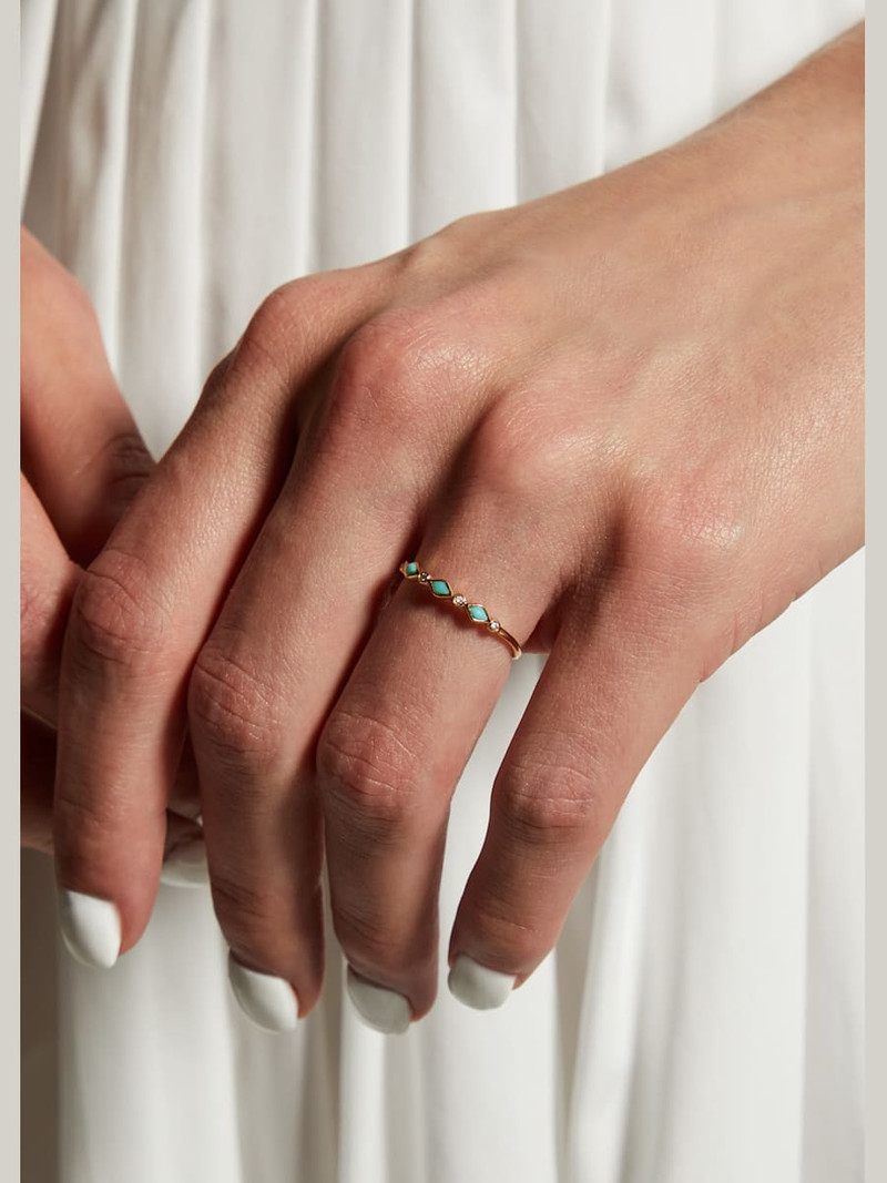 SYDNEY EVAN Turquoise Bezel & Diamond Stacking Ring outlook