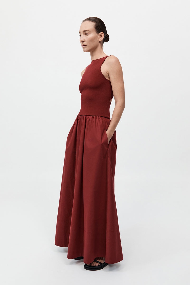 Bateau Cut Out Dress - Berry - 5