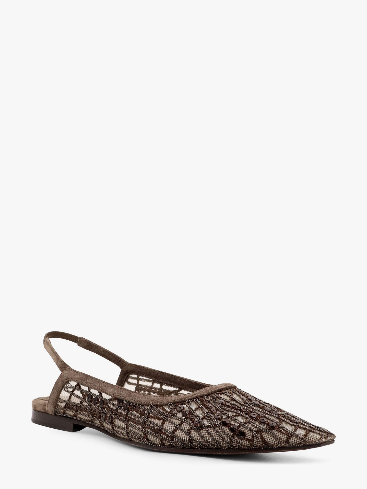 Brunello Cucinelli Glistening Abstract Embroidery Suede Flats Slingback - 2