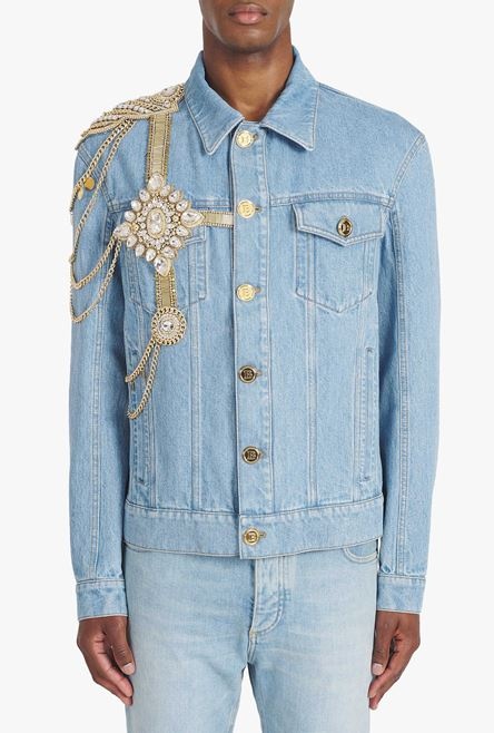 Light blue eco-designed denim jacket with jewel embroidery - 5