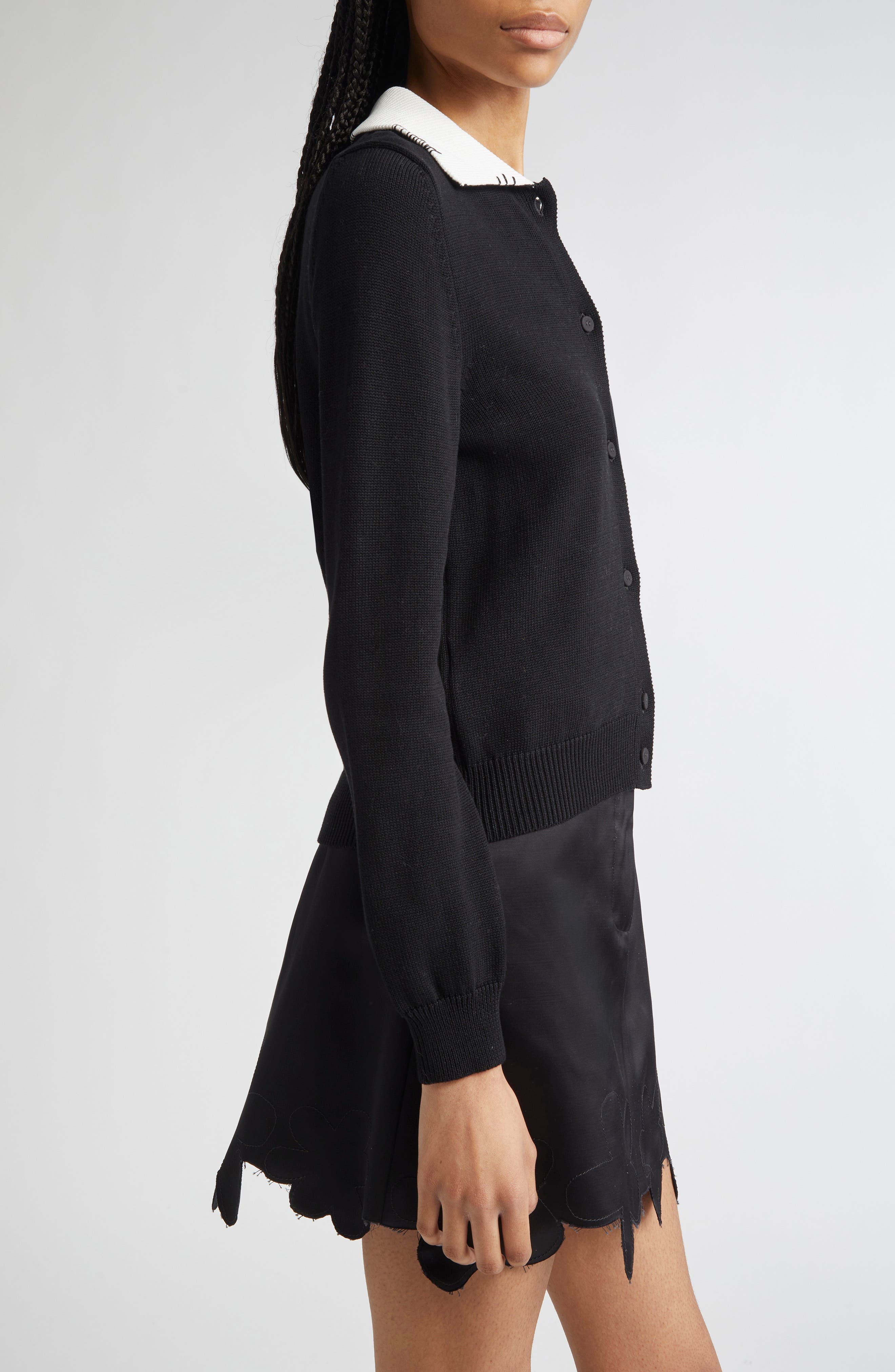 Marni Logo Embroidered Long Sleeve Cardigan in Black at Nordstrom - 4