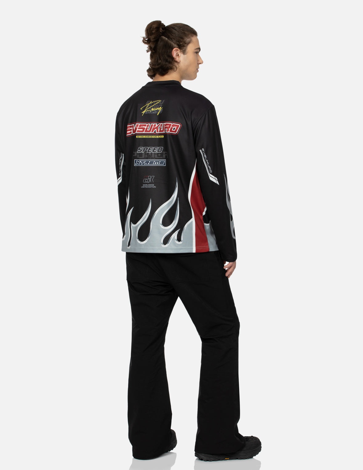 Seagull Embroidery and Multi-Pocket Regular Fit Bell Bottoms Pants - 4