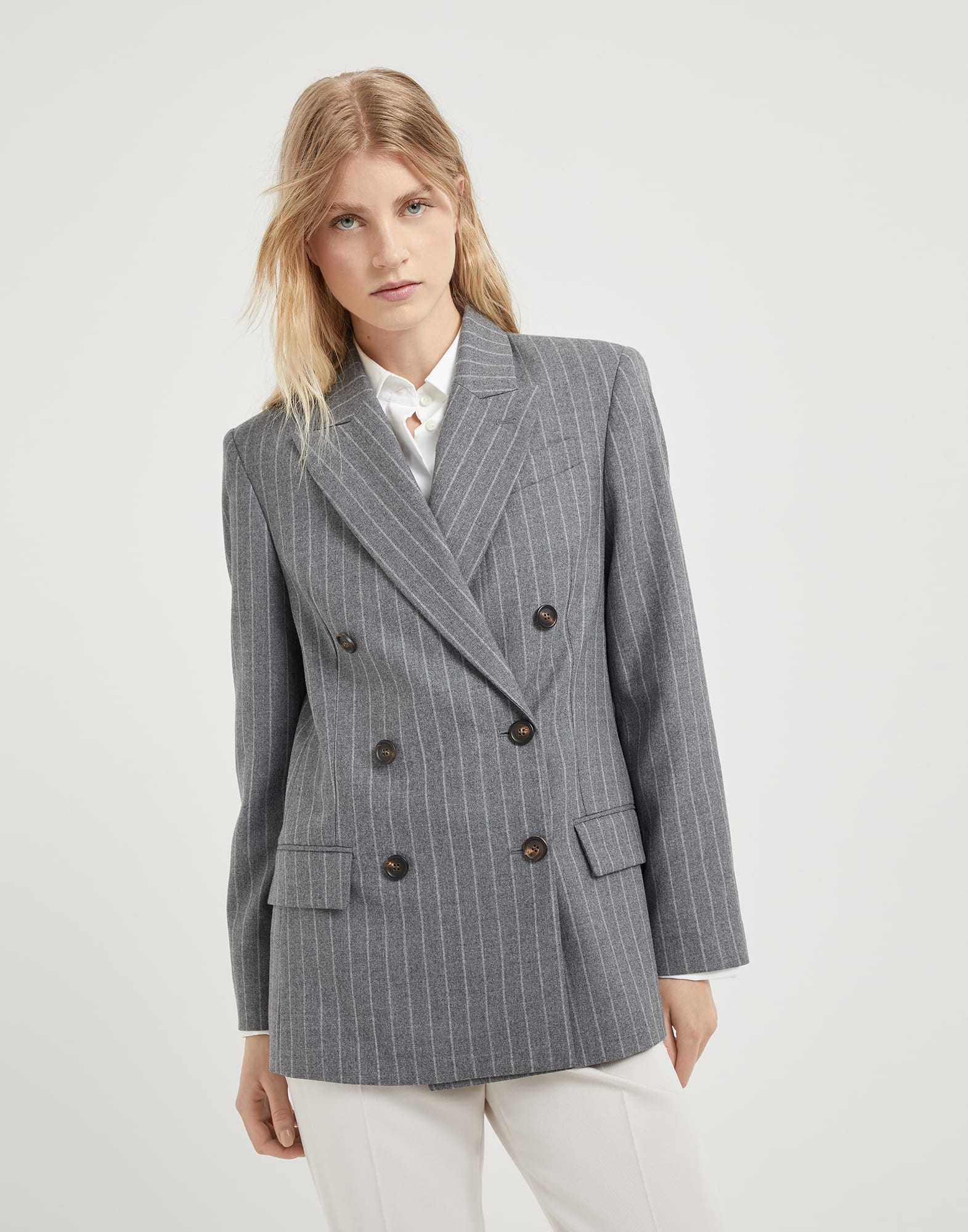 Virgin wool mouliné chalk stripe blazer with monili - 1