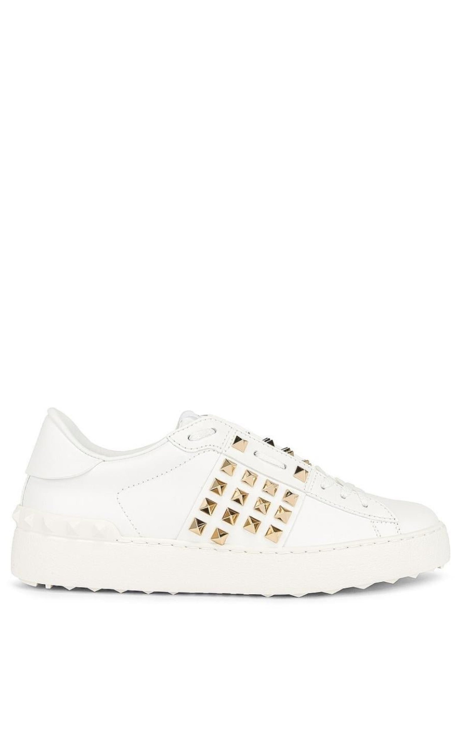 White Leather Rockstud Sneakers - 1