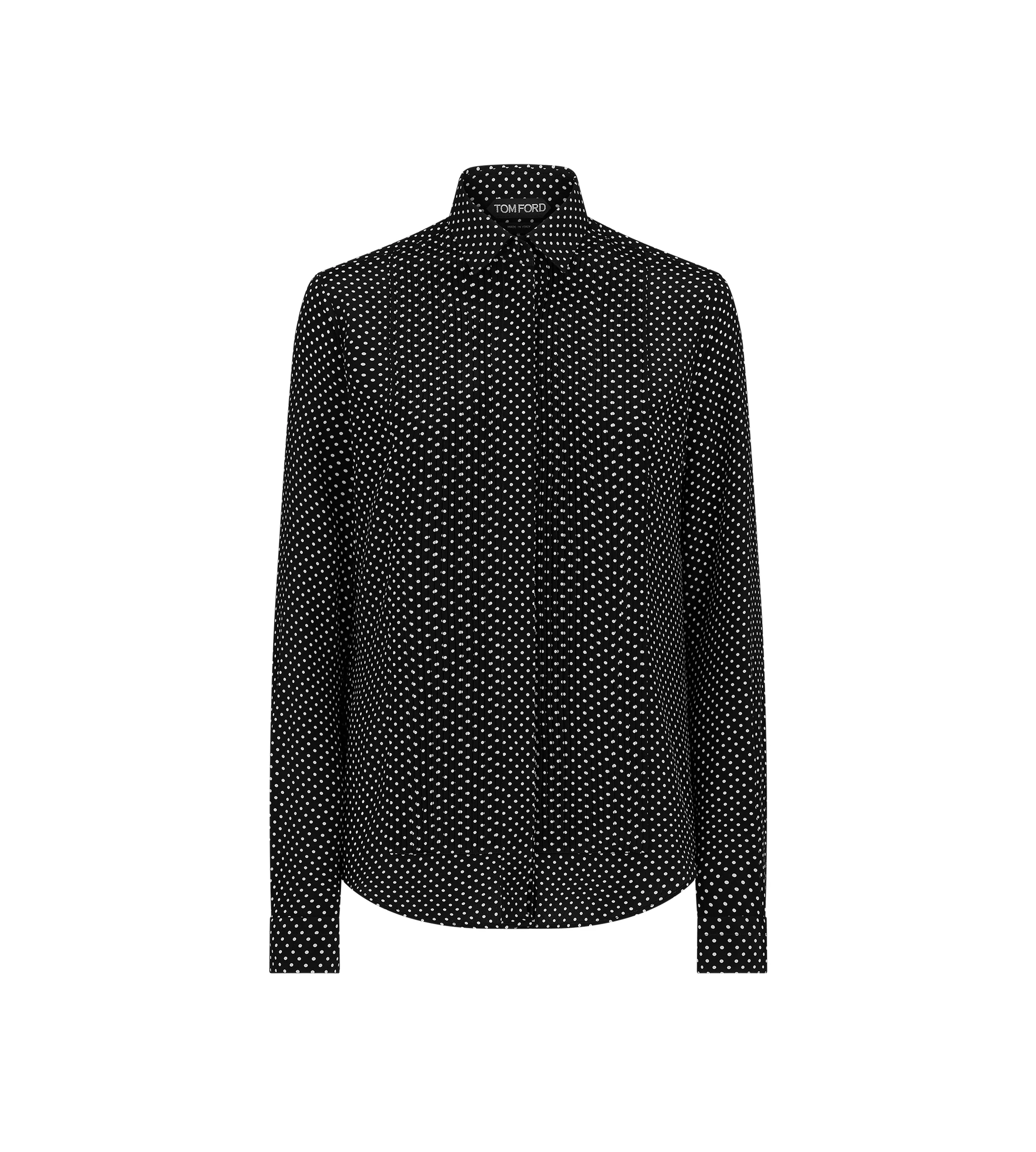 POLKA DOT SILK CREPE DE CHINE SHIRT WITH PLISSE PLASTRON - 1