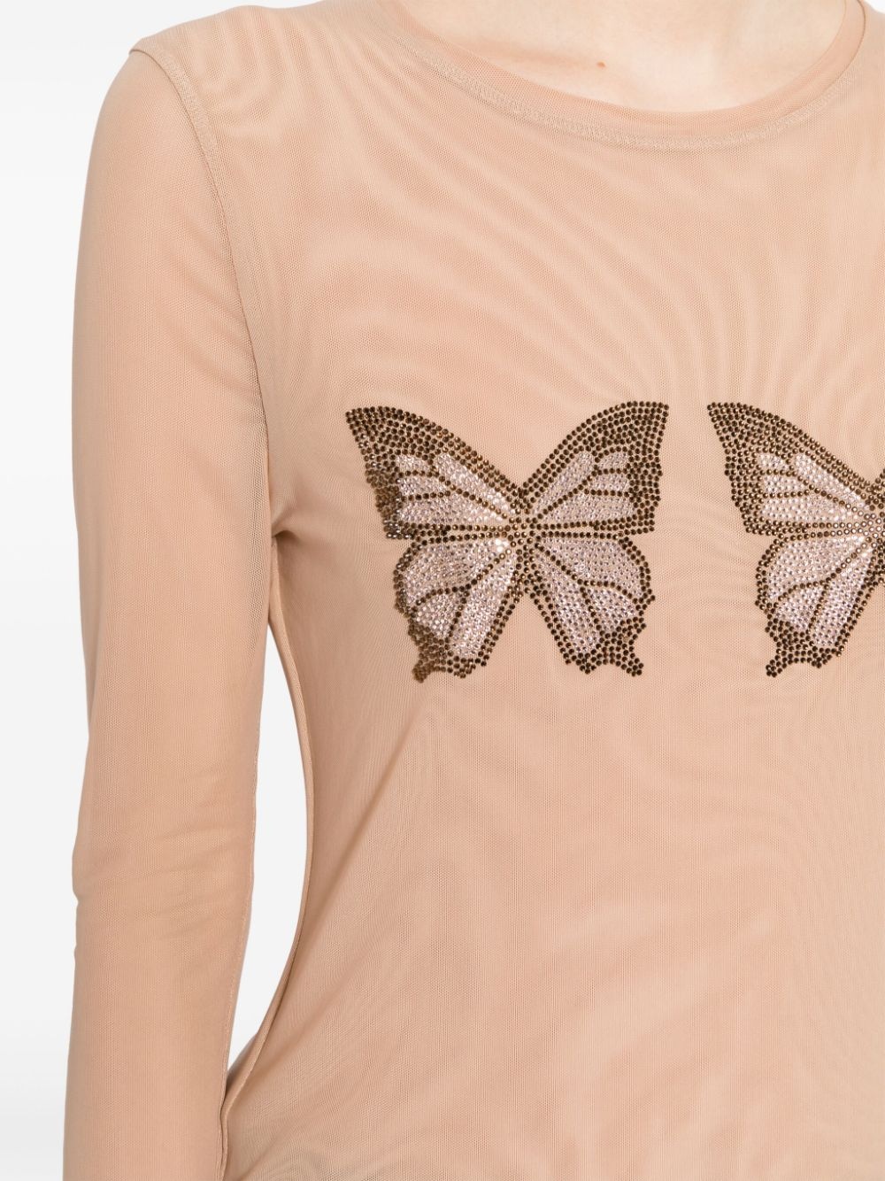 butterfly-embellished mesh top - 5