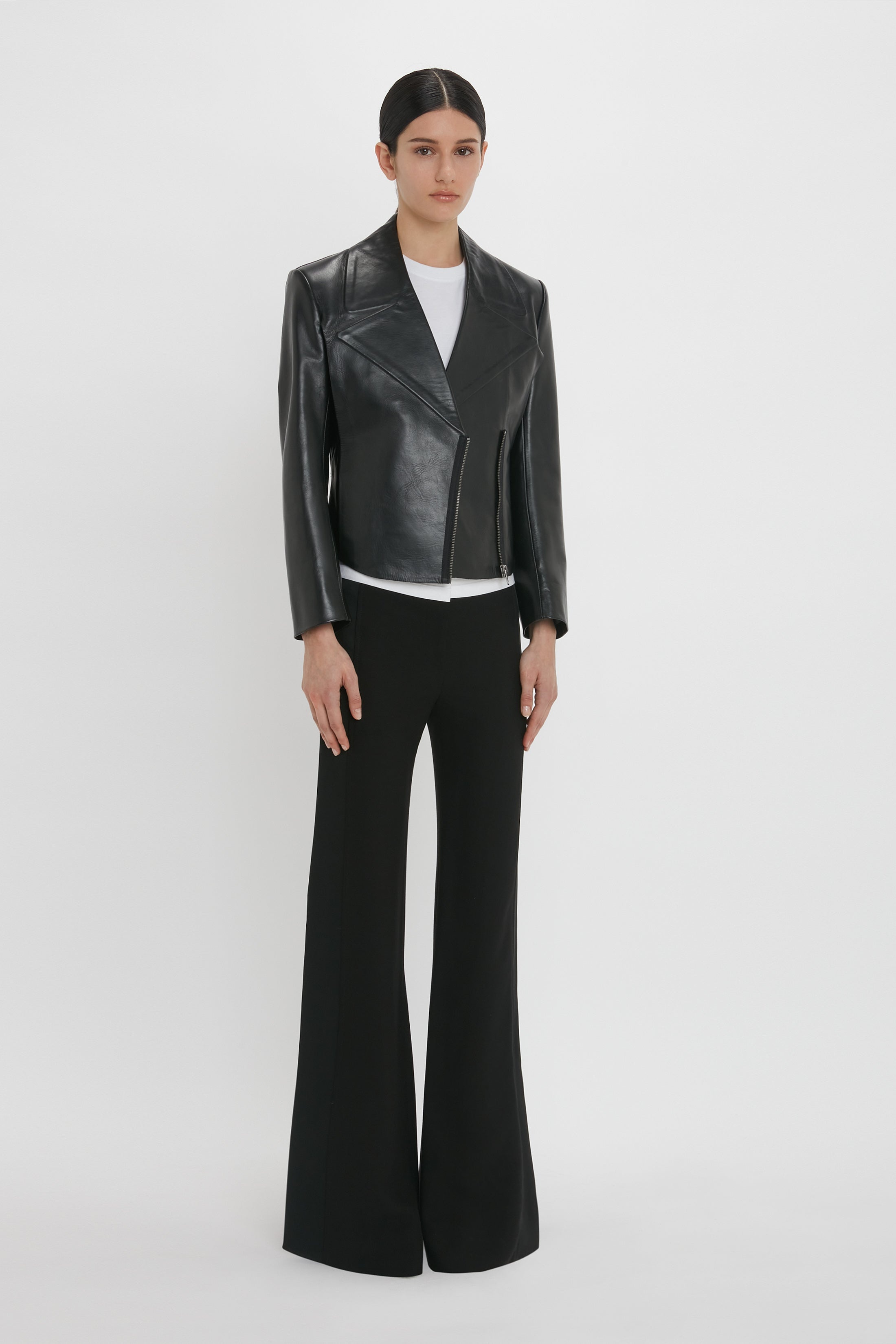 Tailored Leather Biker Jacket In Black - 3