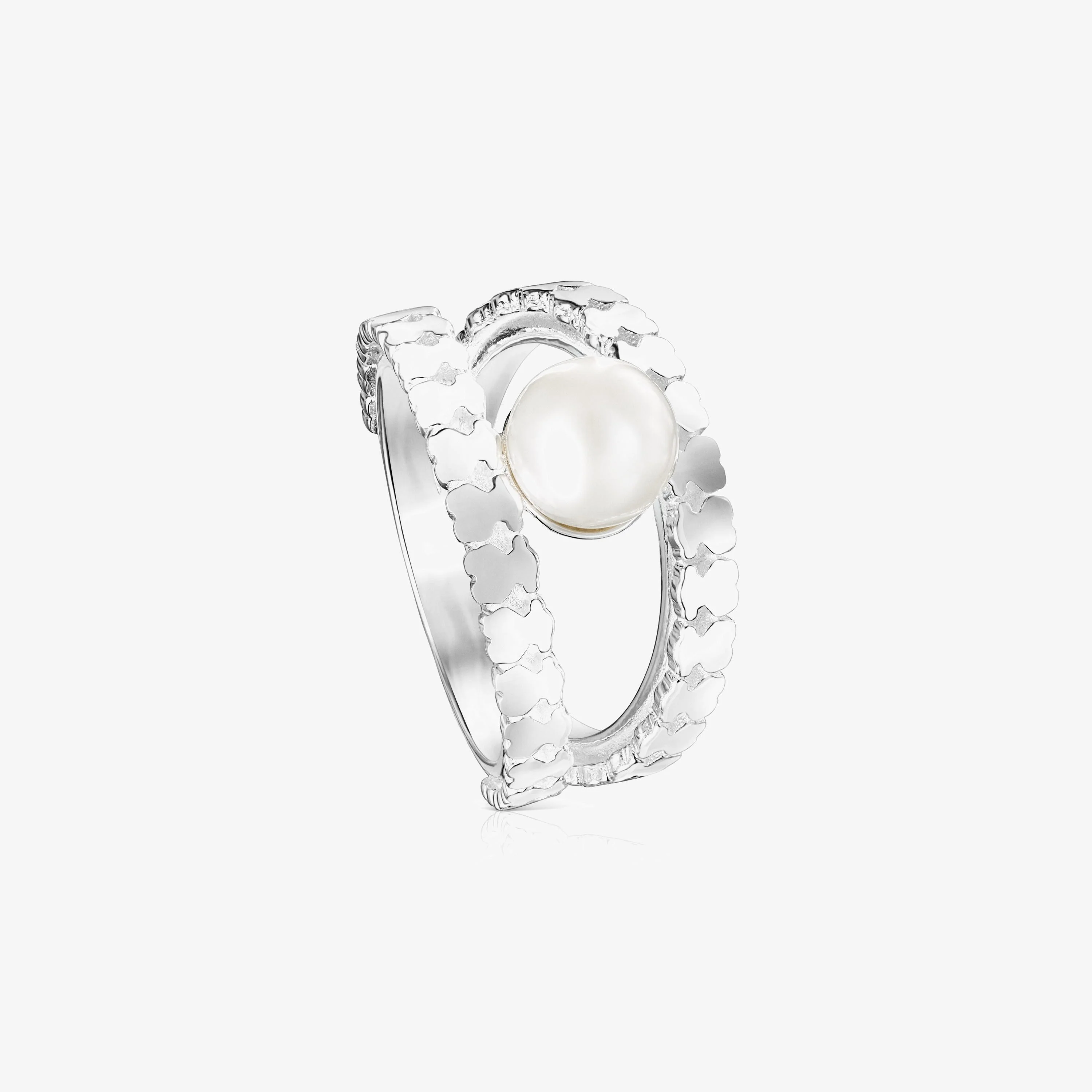 Silver Straight strips Ring with Pearl - 1