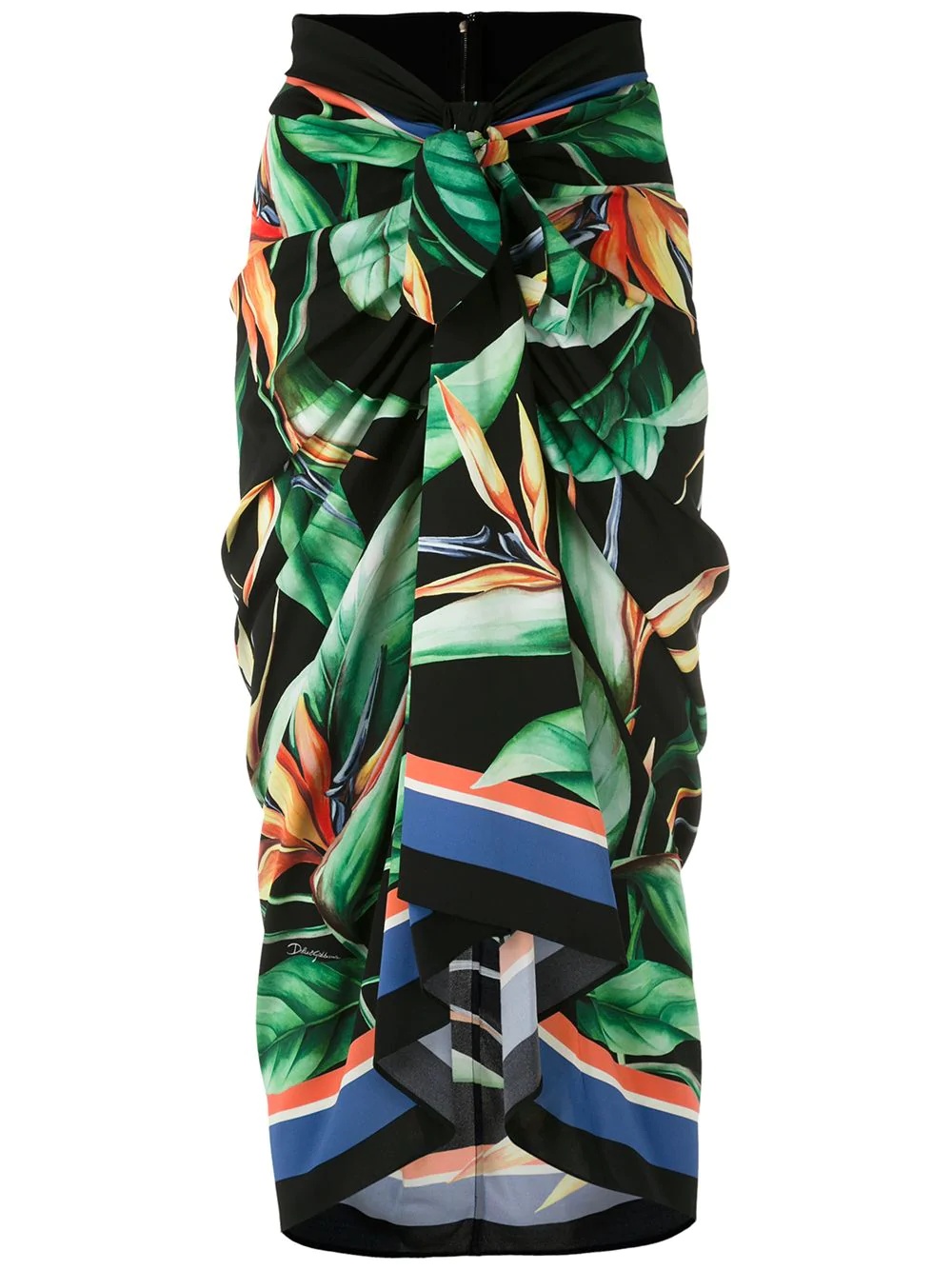 leaf-print draped skirt - 1