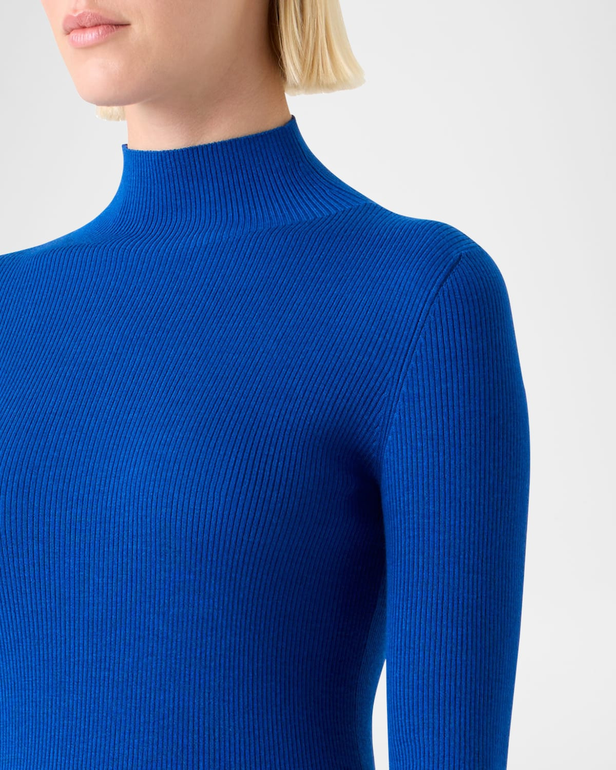 Mock-Neck Cashmere-Silk Fine Rib Sweater - 5