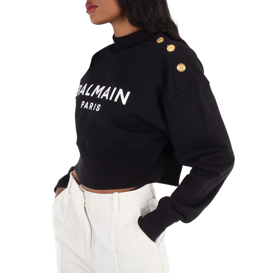 Balmain Cropped Sweatshirt With Balmain Paris Print - 3