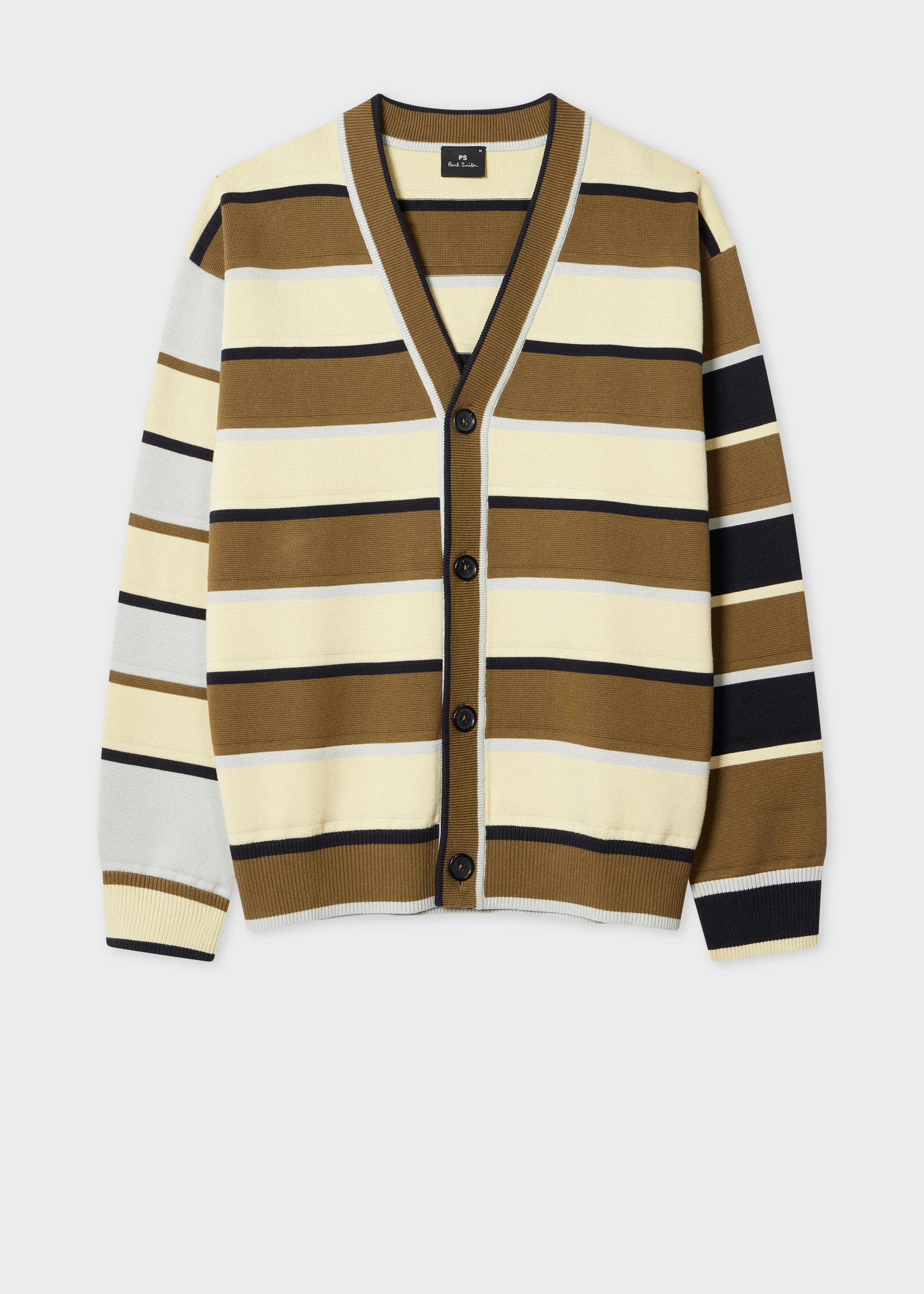 Khaki Stripe Milano Cotton Cardigan - 1