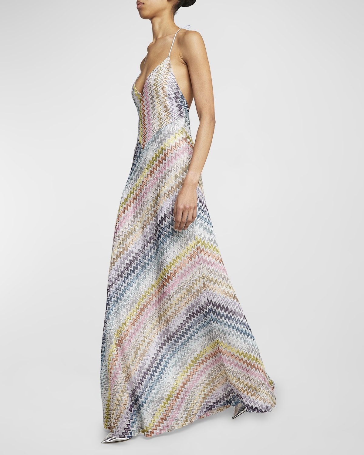 Metallic Chevron Knit Halter Maxi Dress - 7