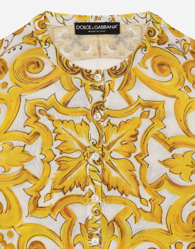 Dolce & Gabbana Long-sleeved silk cardigan with majolica print outlook