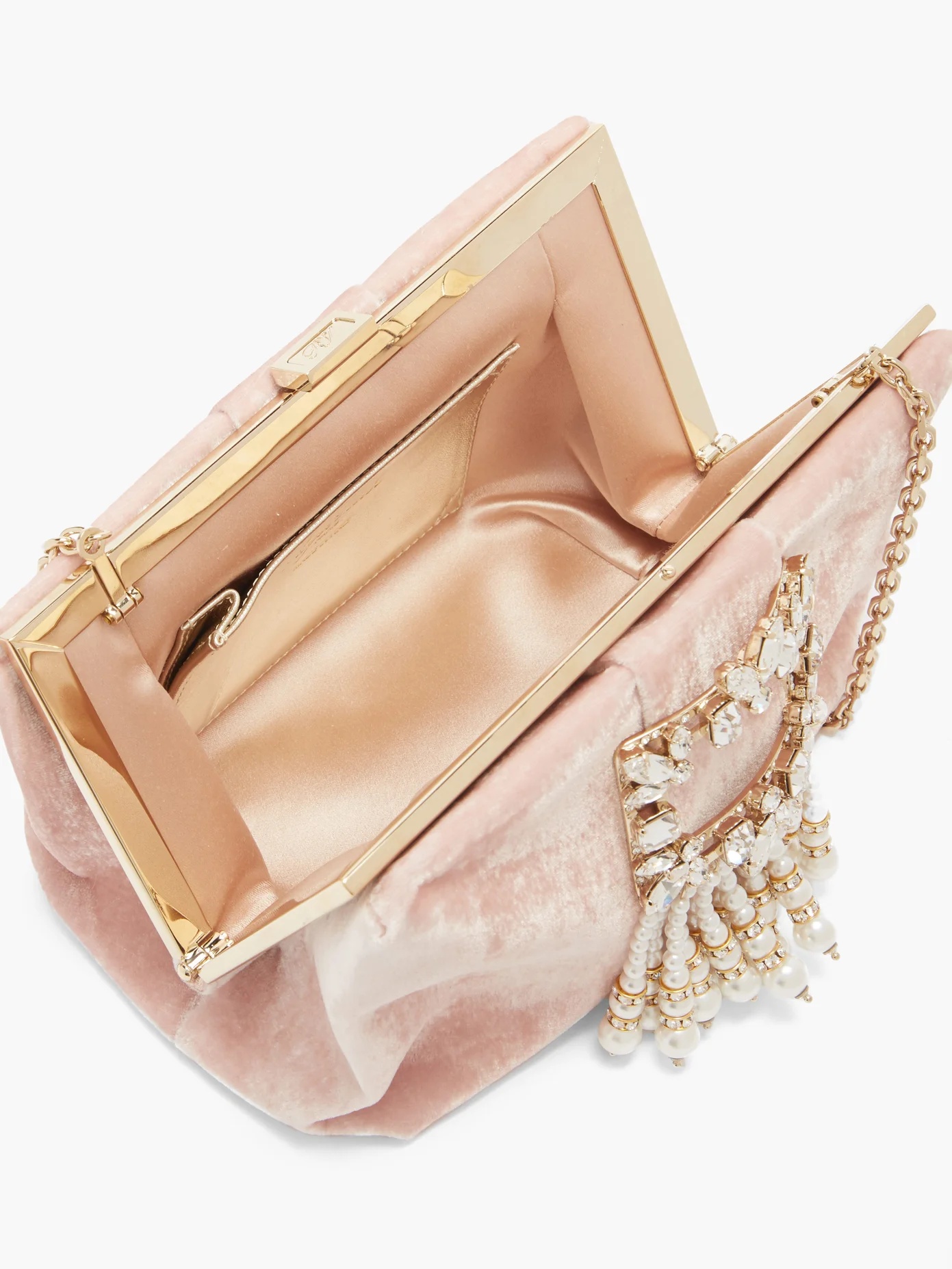 RV Broche crystal and pearl-embellished velvet bag - 5