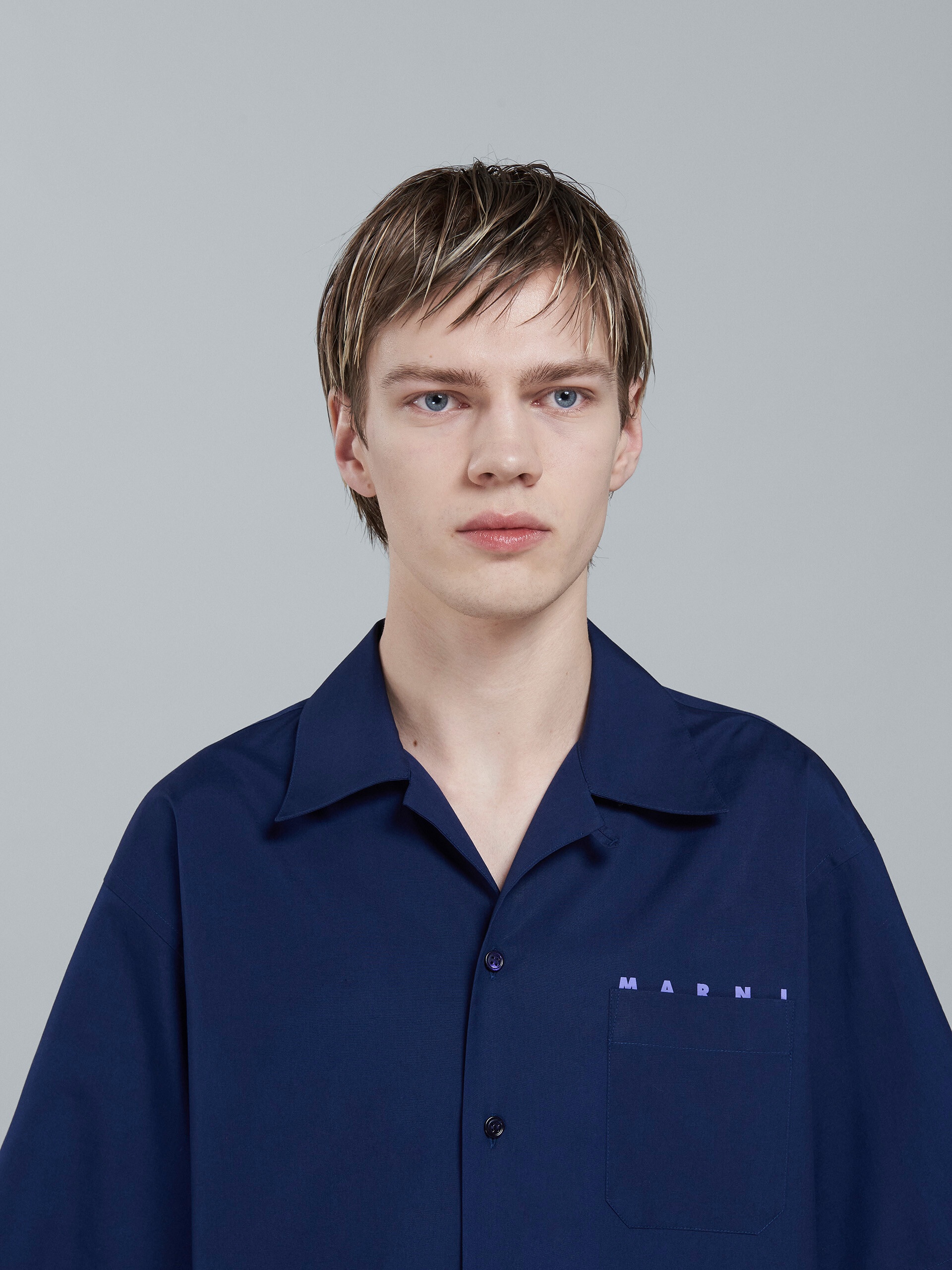 BLUE POPLIN LOGO BOWLING SHIRT - 4
