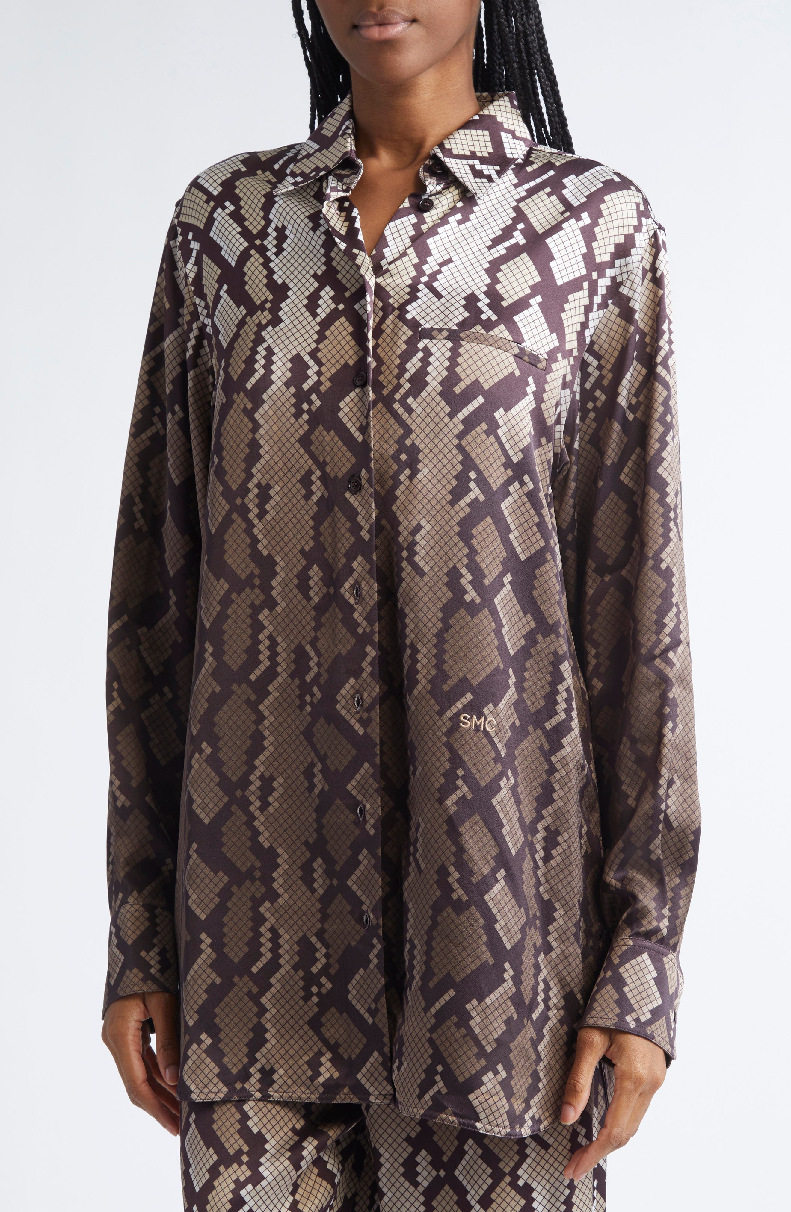 Stella McCartney Snakeskin Print Satin Button-Up Shirt in Natural at Nordstrom - 5