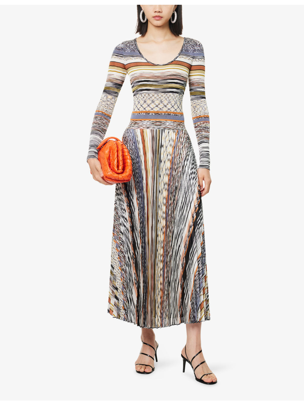 Pleated Long-Sleeve Knit Midi Dress - 2